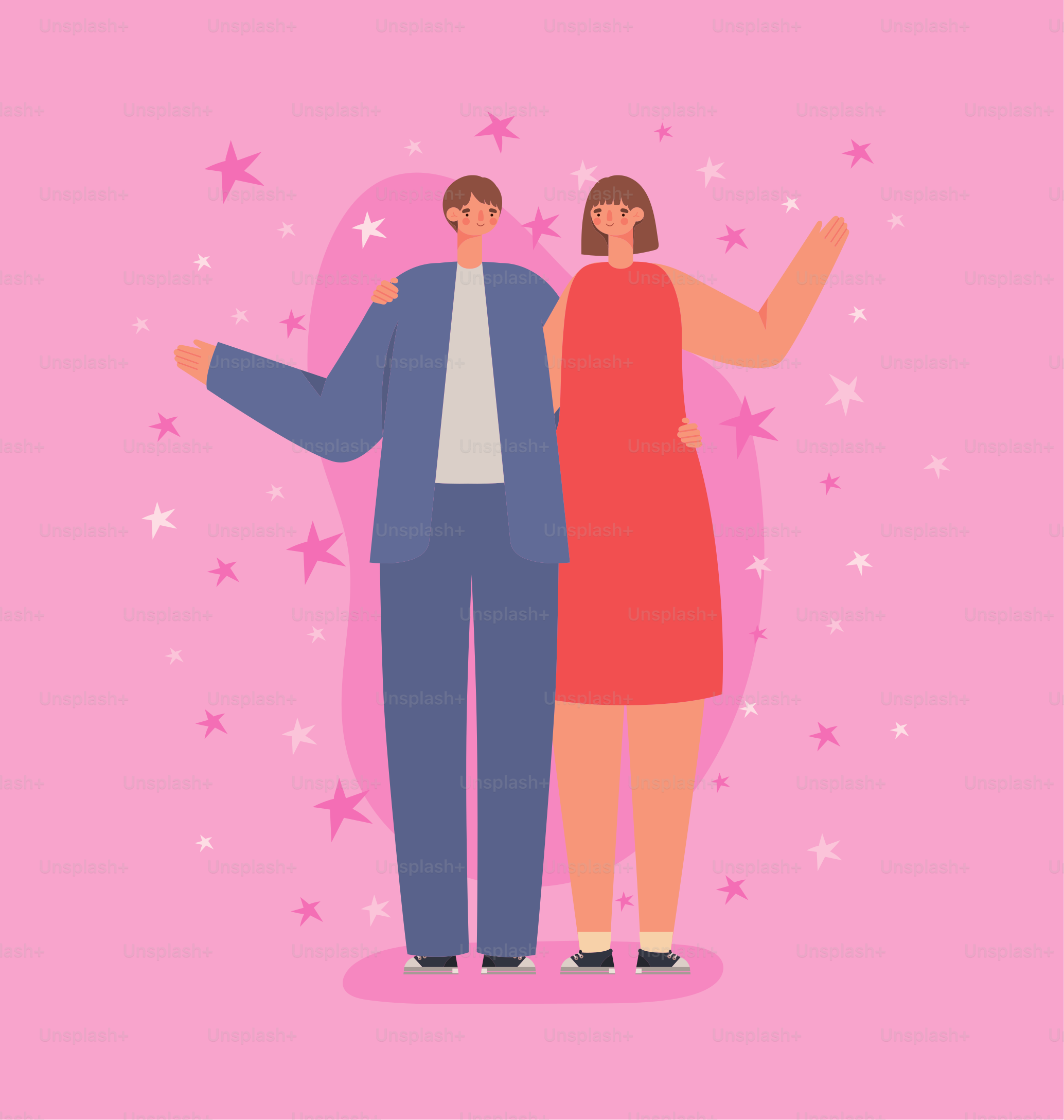 pretty couple illustration with stars