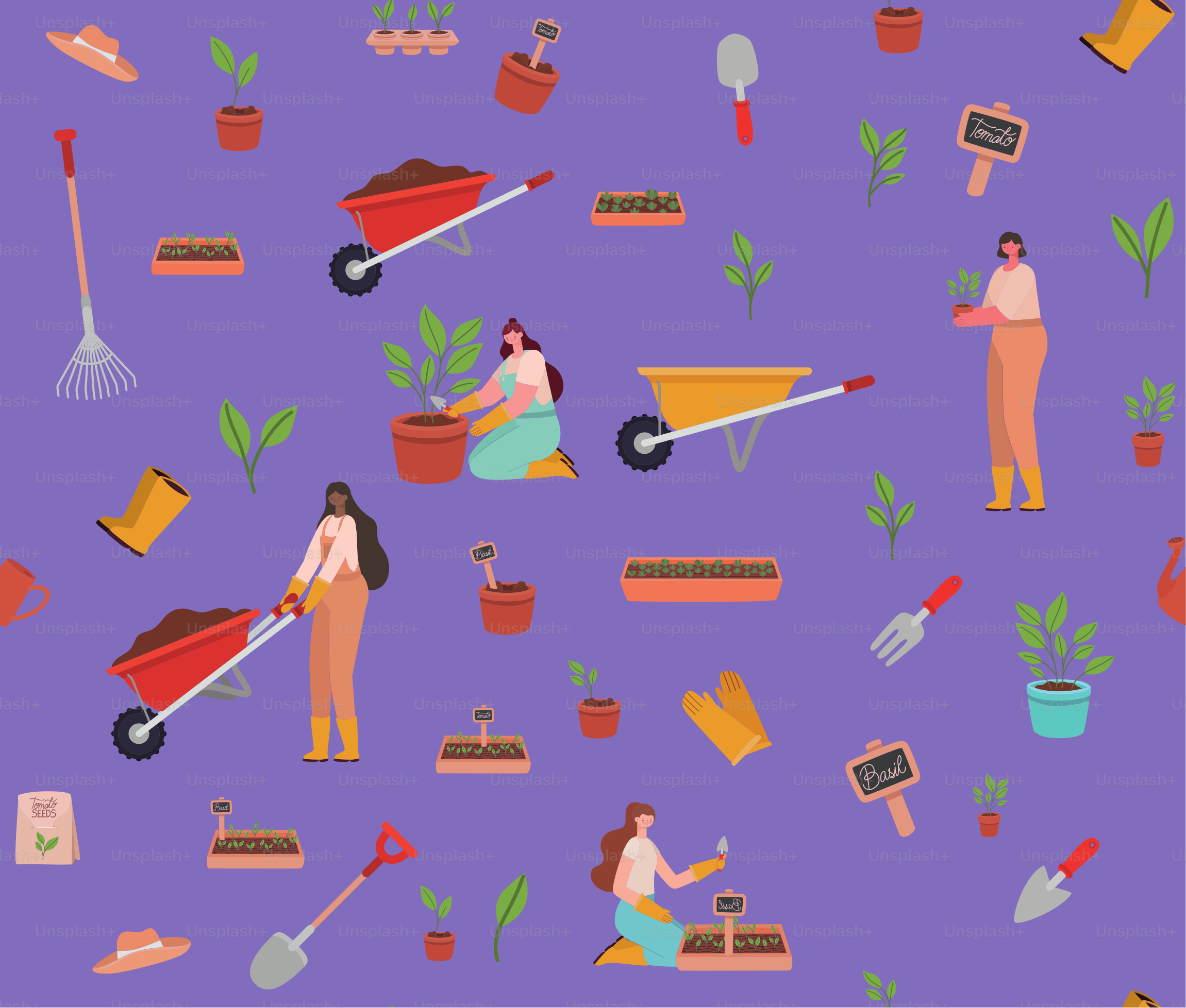 seamlees of planters over purple