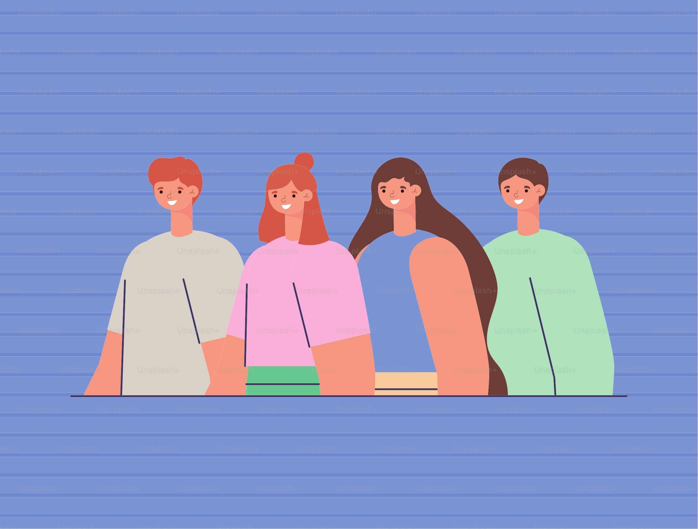 group of people over a blue background vector illustration design