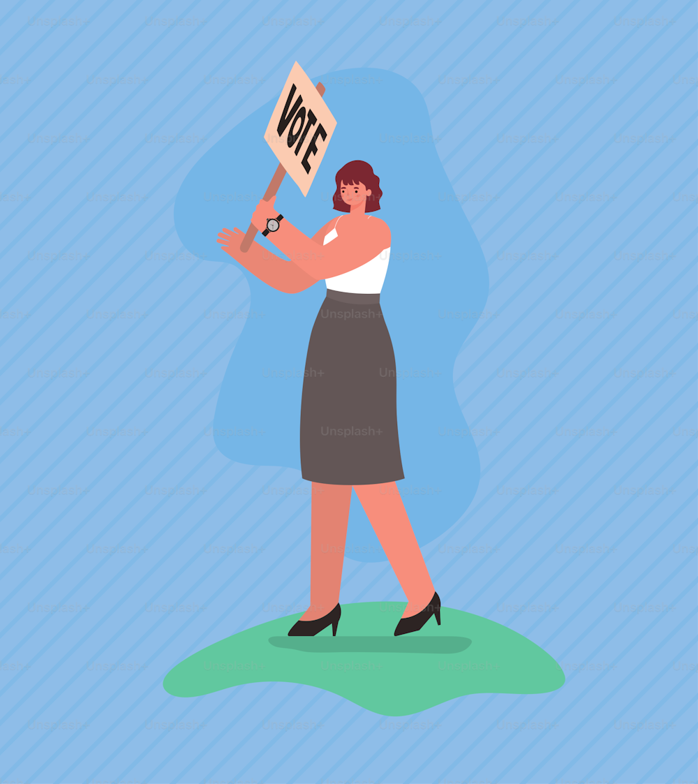 Caricatura de mujer con diseño de pancarta de votación, día de elecciones de votación y tema de gobierno Ilustración vectorial