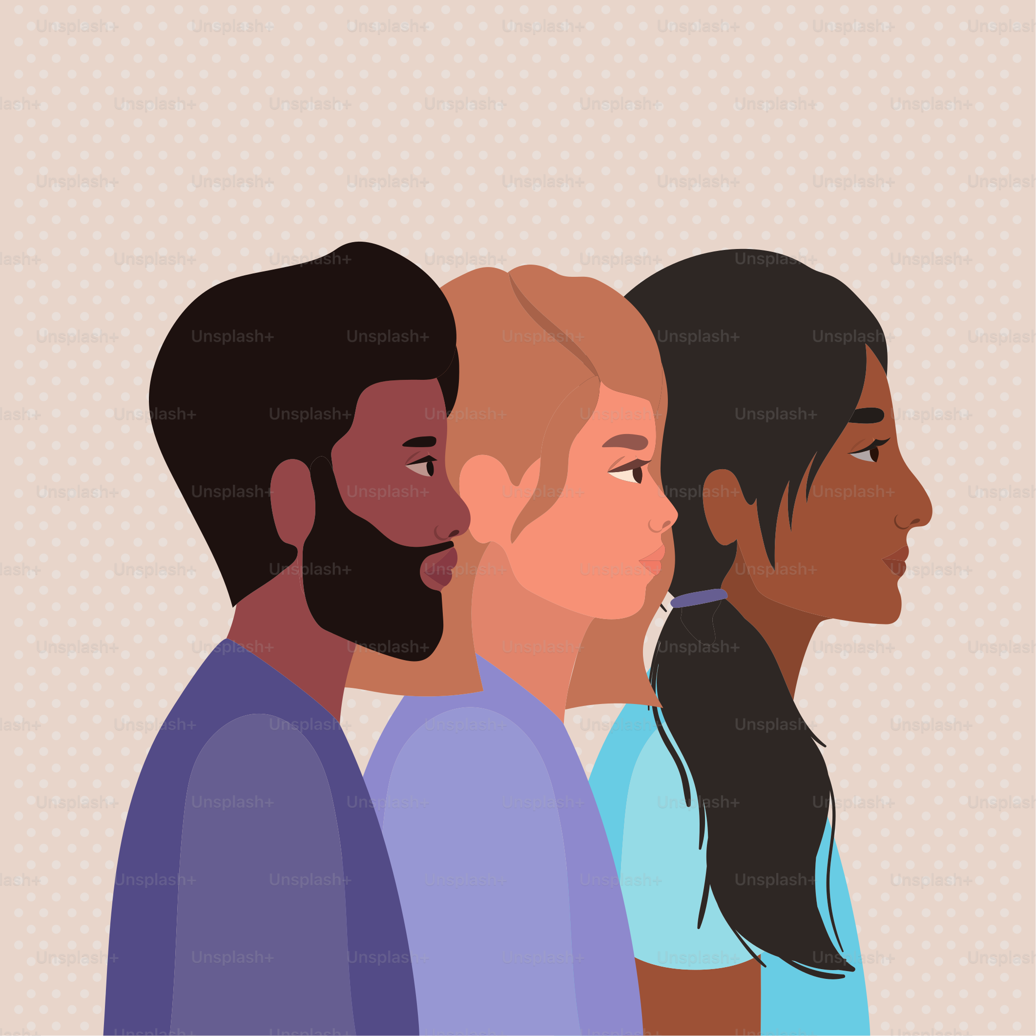 diversity skins of women and man cartoons design, people multiethnic race and community theme Vector illustration