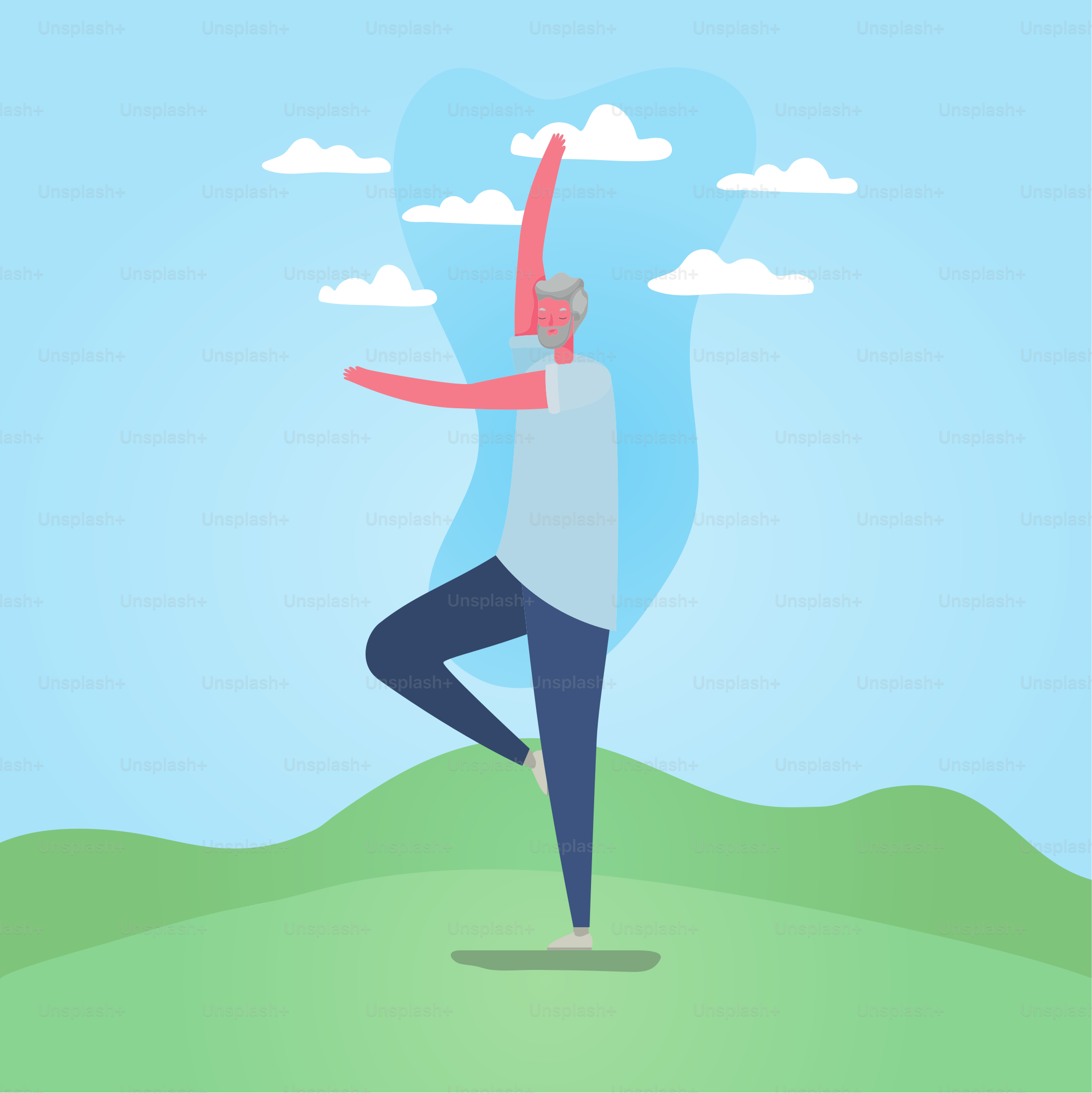 Senior man cartoon with sportswear doing yoga at park design, Outdoor activity theme Vector illustration