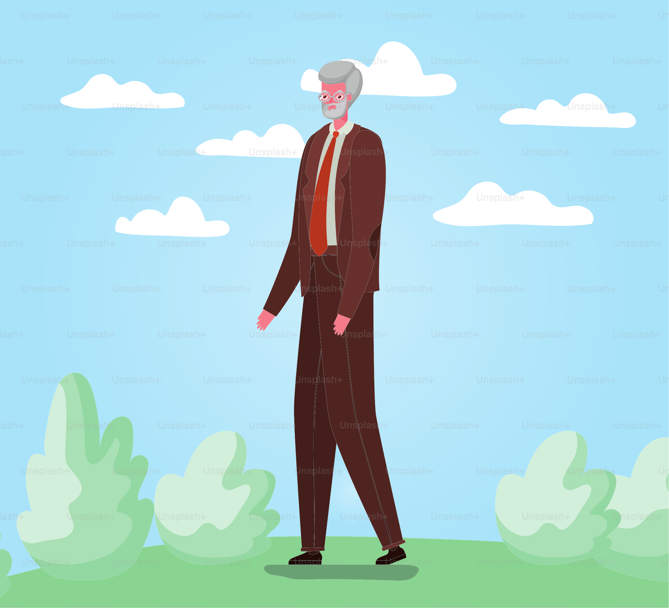 Senior man cartoon walking at park design, Outdoor activity theme Vector illustration