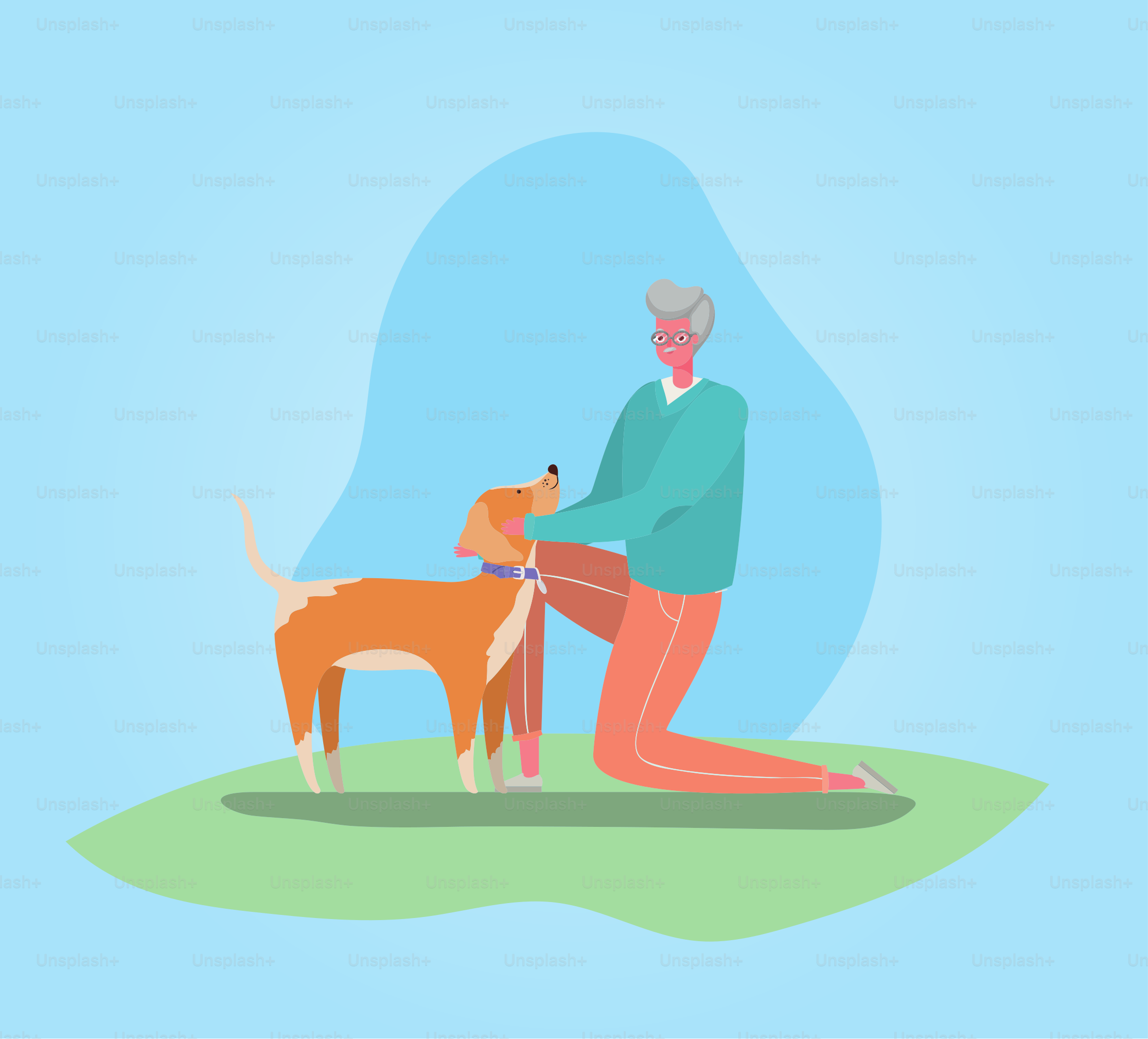 Senior man cartoon with dog walking design, Outdoor activity theme Vector illustration