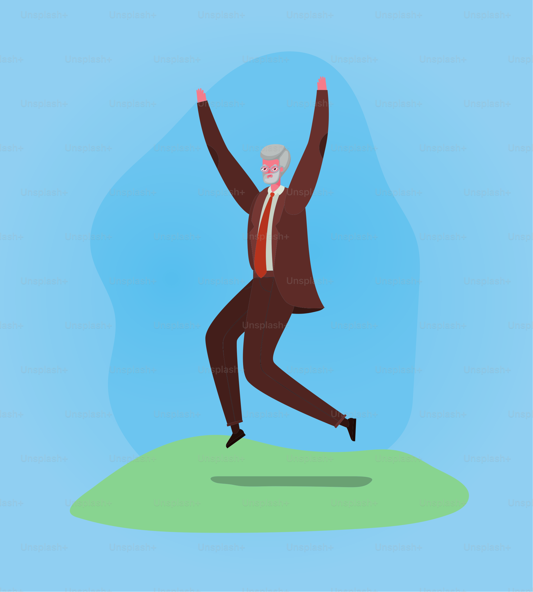 Senior man cartoon jumping on blue background design, grandfather and old male person theme Vector illustration