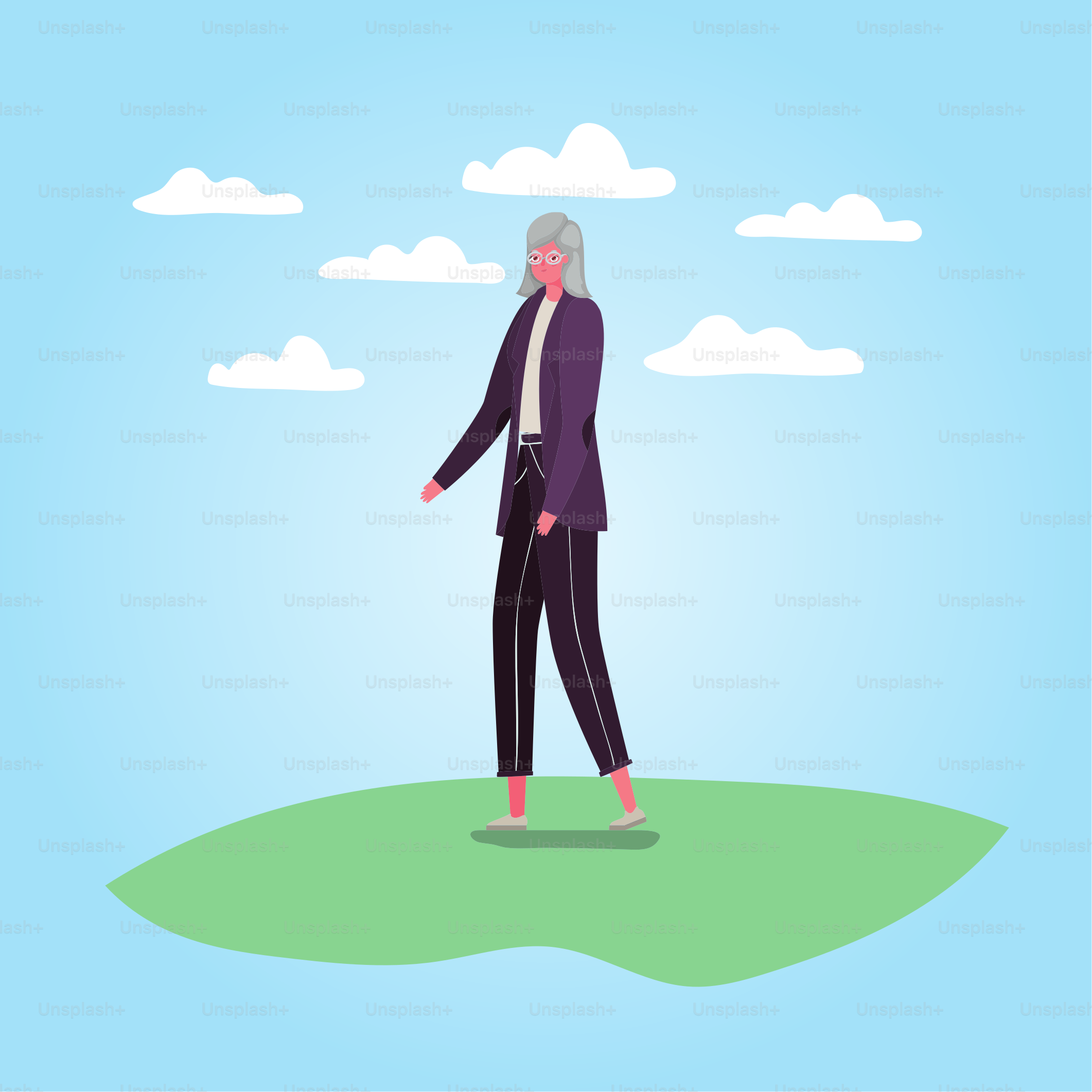 Senior woman cartoon walking at park design, Outdoor activity theme Vector illustration