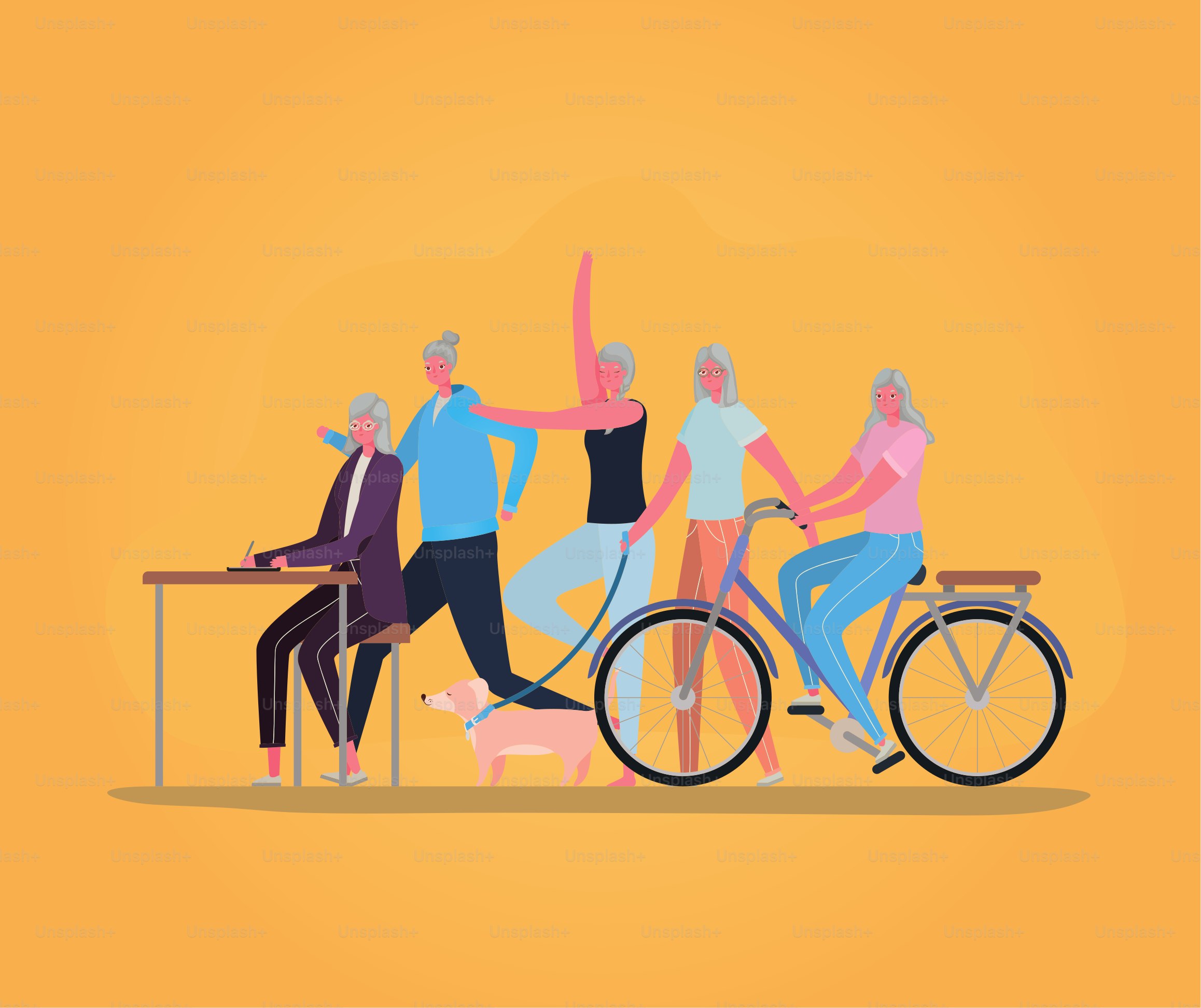 Senior women cartoons doing activities design, Activity theme Vector illustration