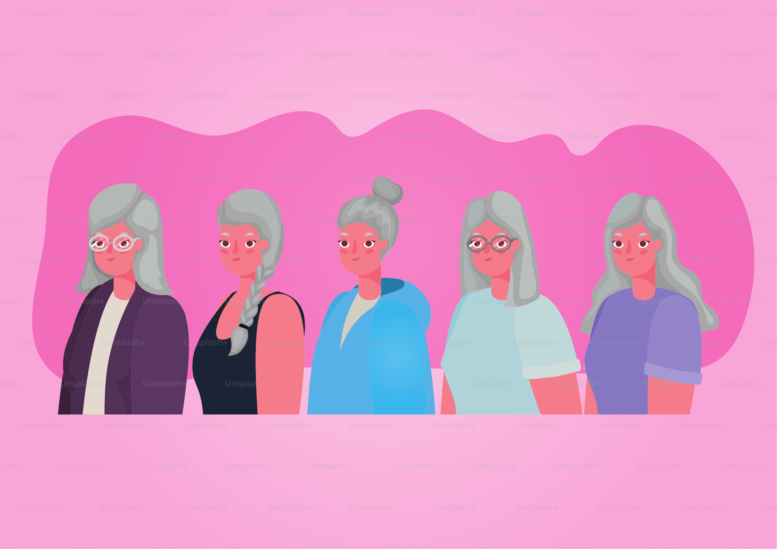 Senior women cartoons on pink background design, grandmother and old female person theme Vector illustration