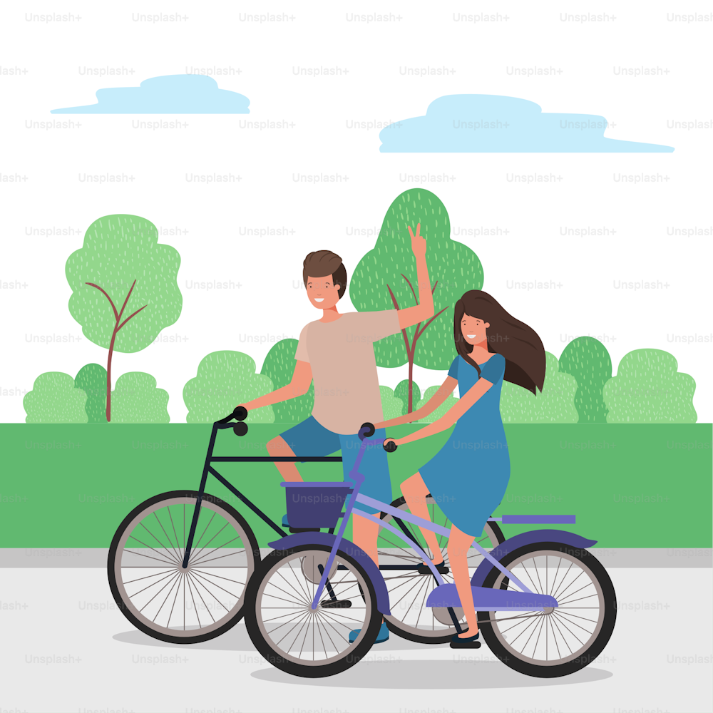 Couple of woman and man riding bikes design, Relationship love romance holiday and together theme Vector illustration
