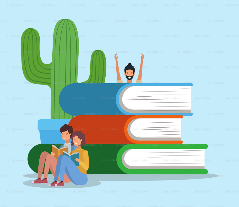 group of students reading books vector illustration design