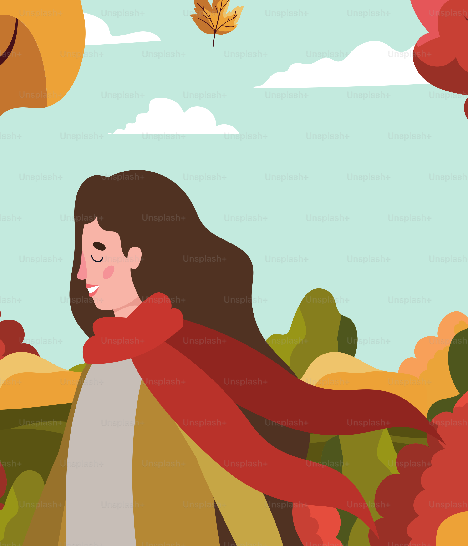 woman walking with autumn suit in the park vector illustration design