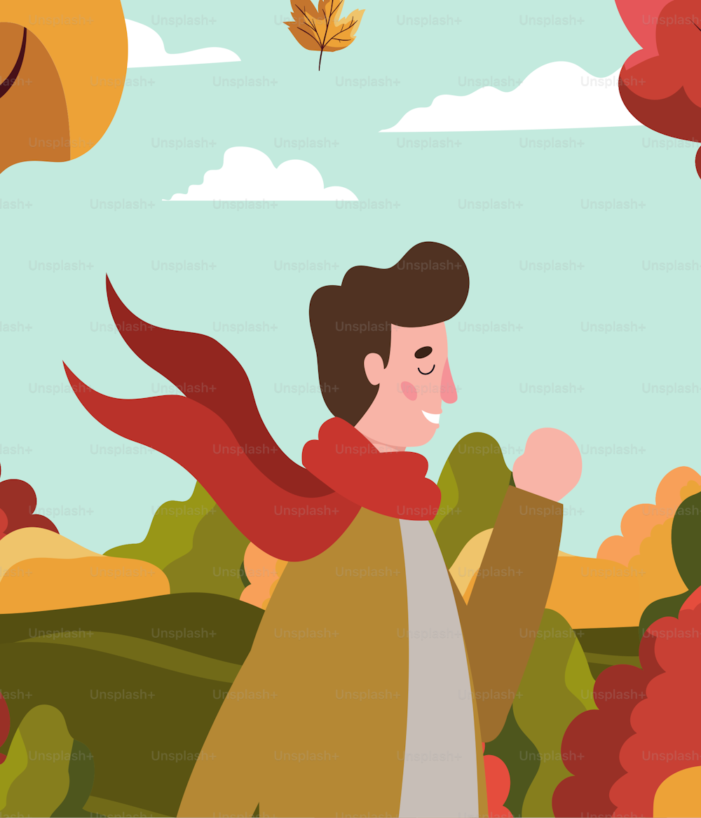 Hombre con traje de otoño en el diseño de ilustración vectorial de personajes del campamento