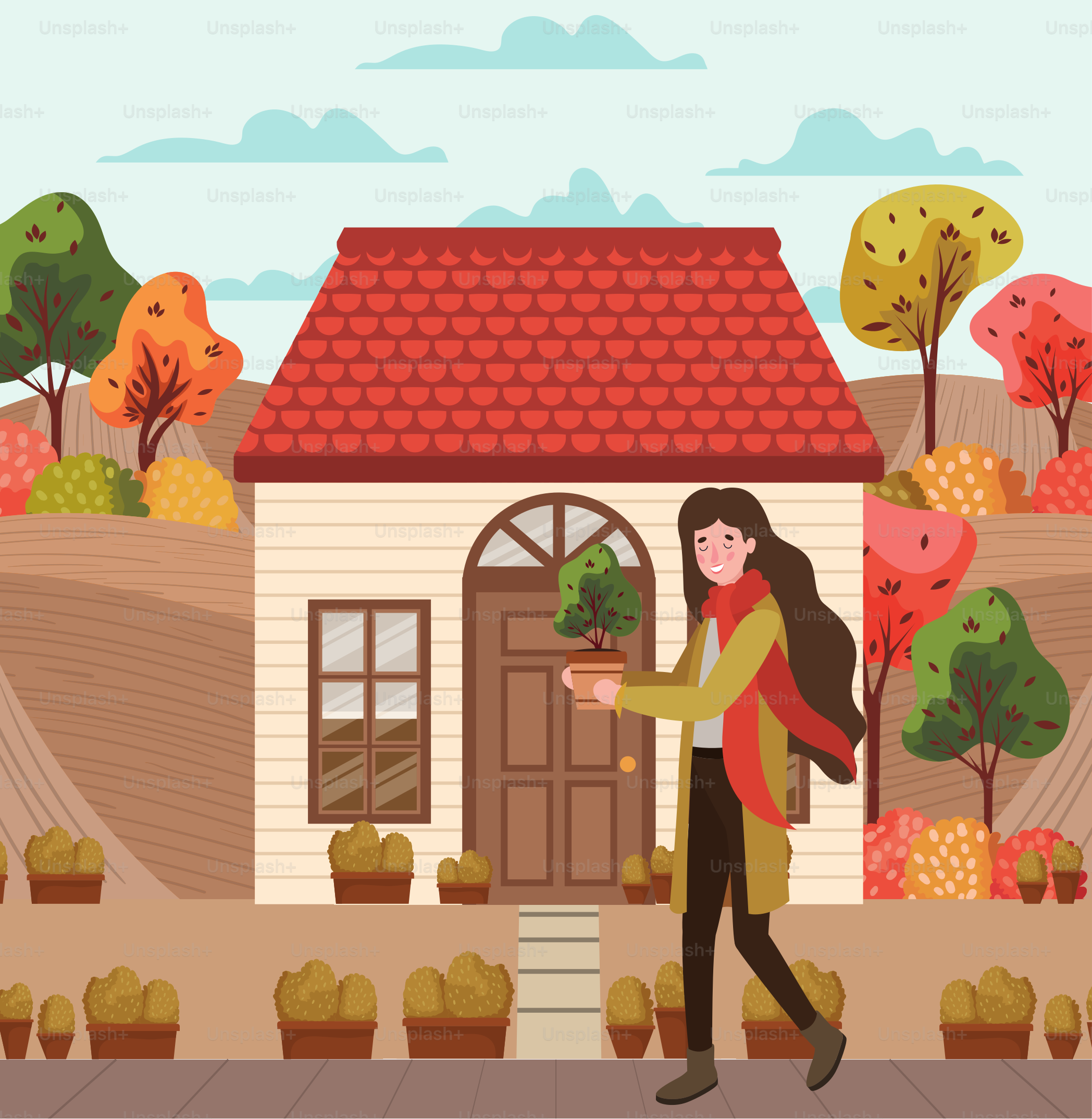 woman walking with autumn suit in the city vector illustration design
