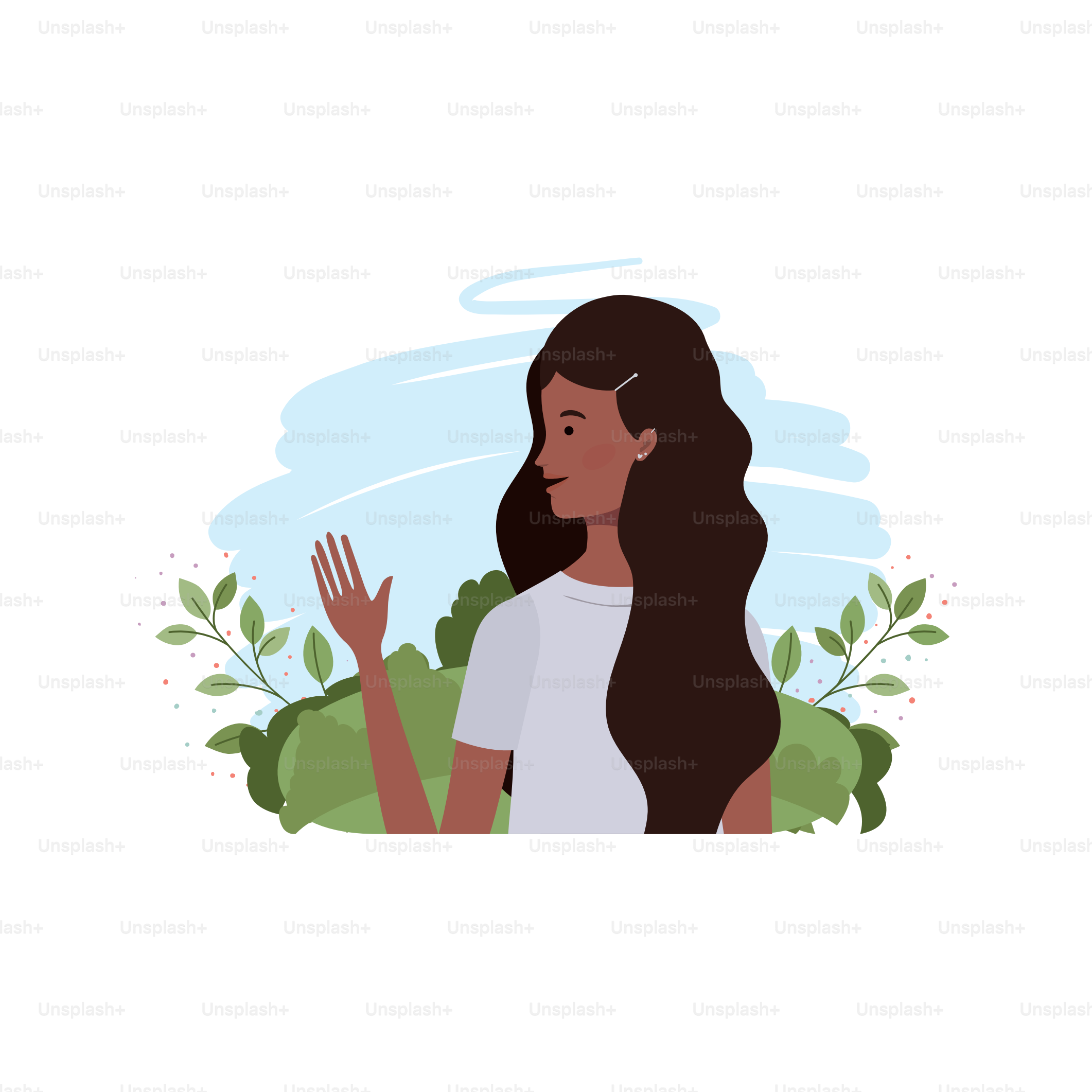 young woman with landscape background vector illustration design