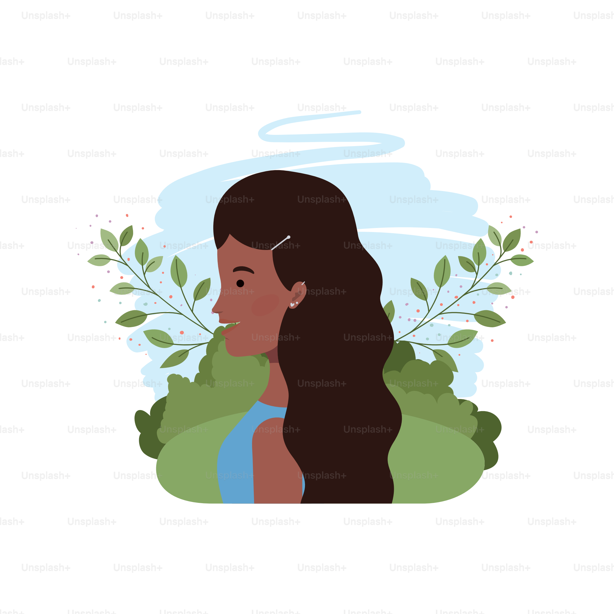 young woman with landscape background vector illustration design