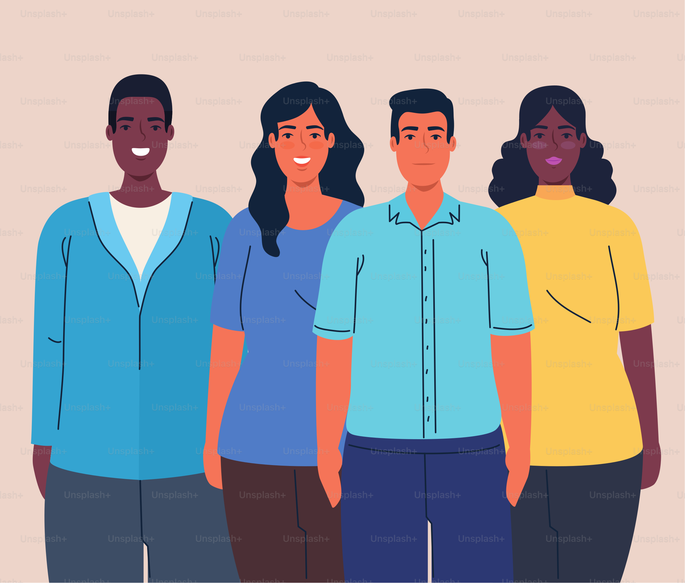 multiethnic women and men together, diversity and multiculturalism concept vector illustration design