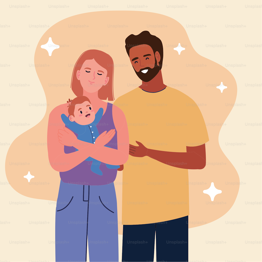 parents couple with newborn characters