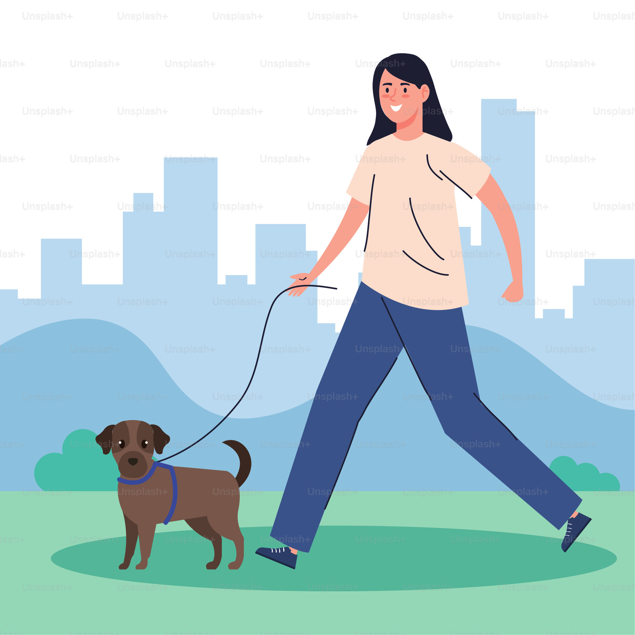 woman walking your dog in the park vector illustration design