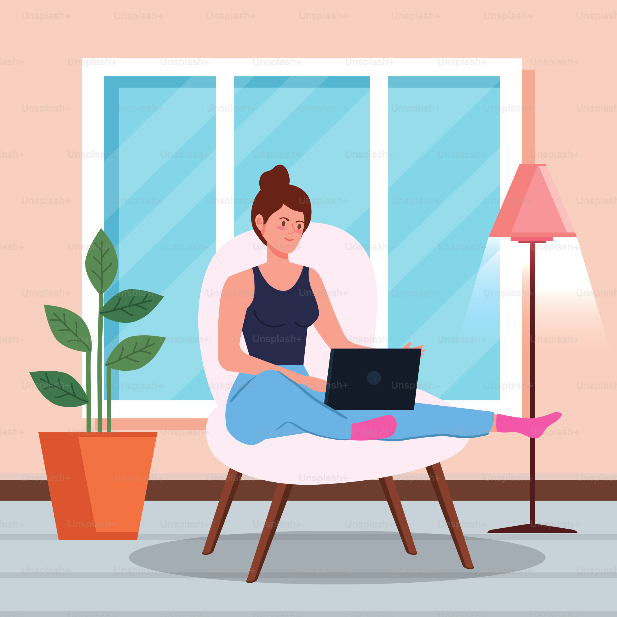 woman working in telecommuting inside home vector illustration design