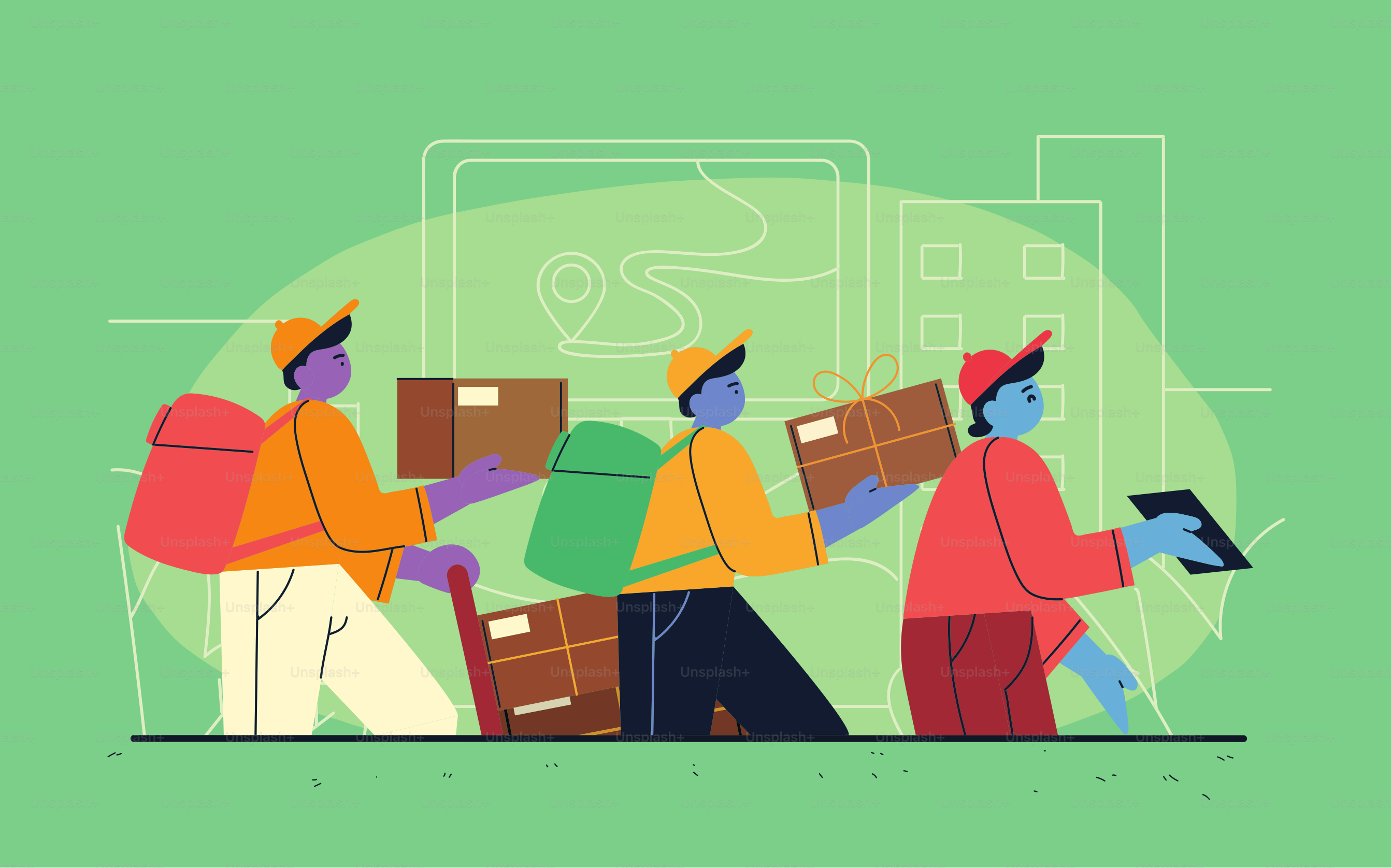 delivery workers online shop boxes