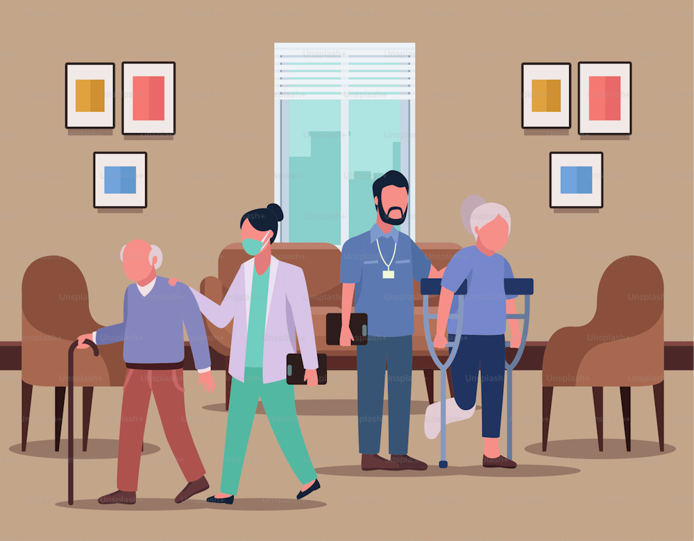 geriatrics doctors with old couple characters