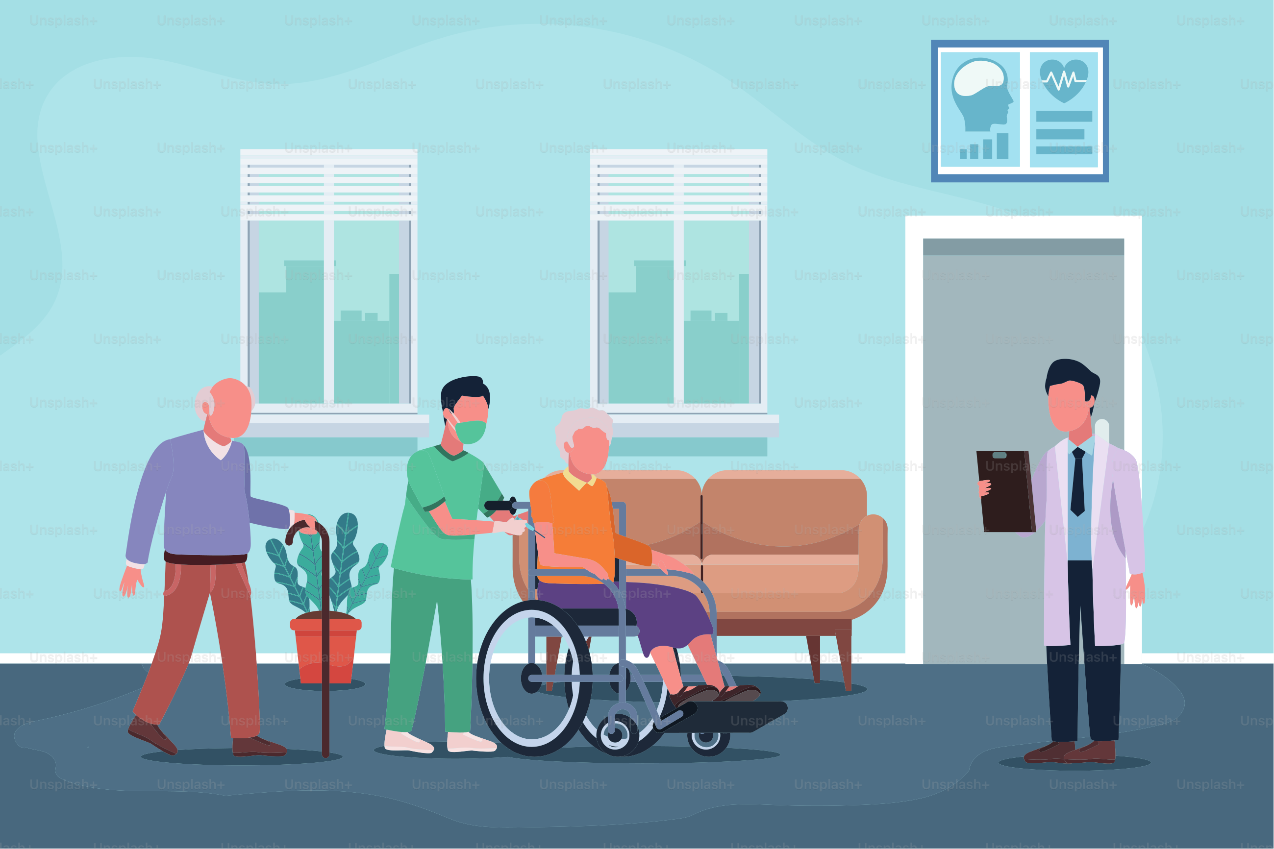 old couple with medics characters