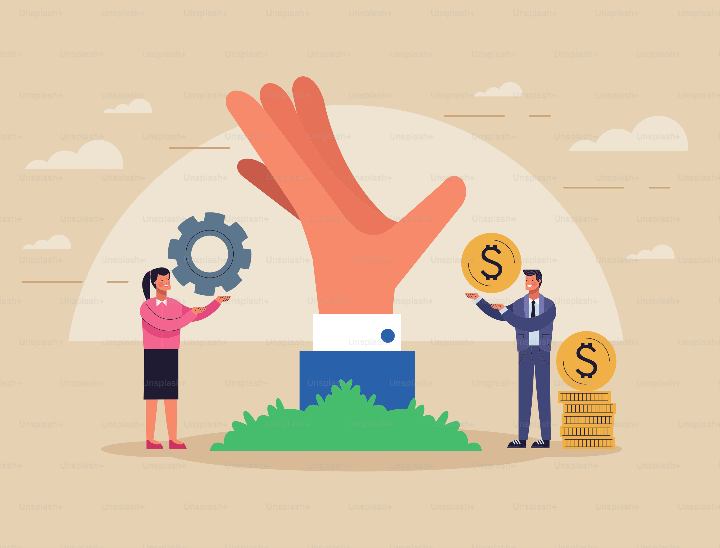 Couple d’affaires et personnages de main