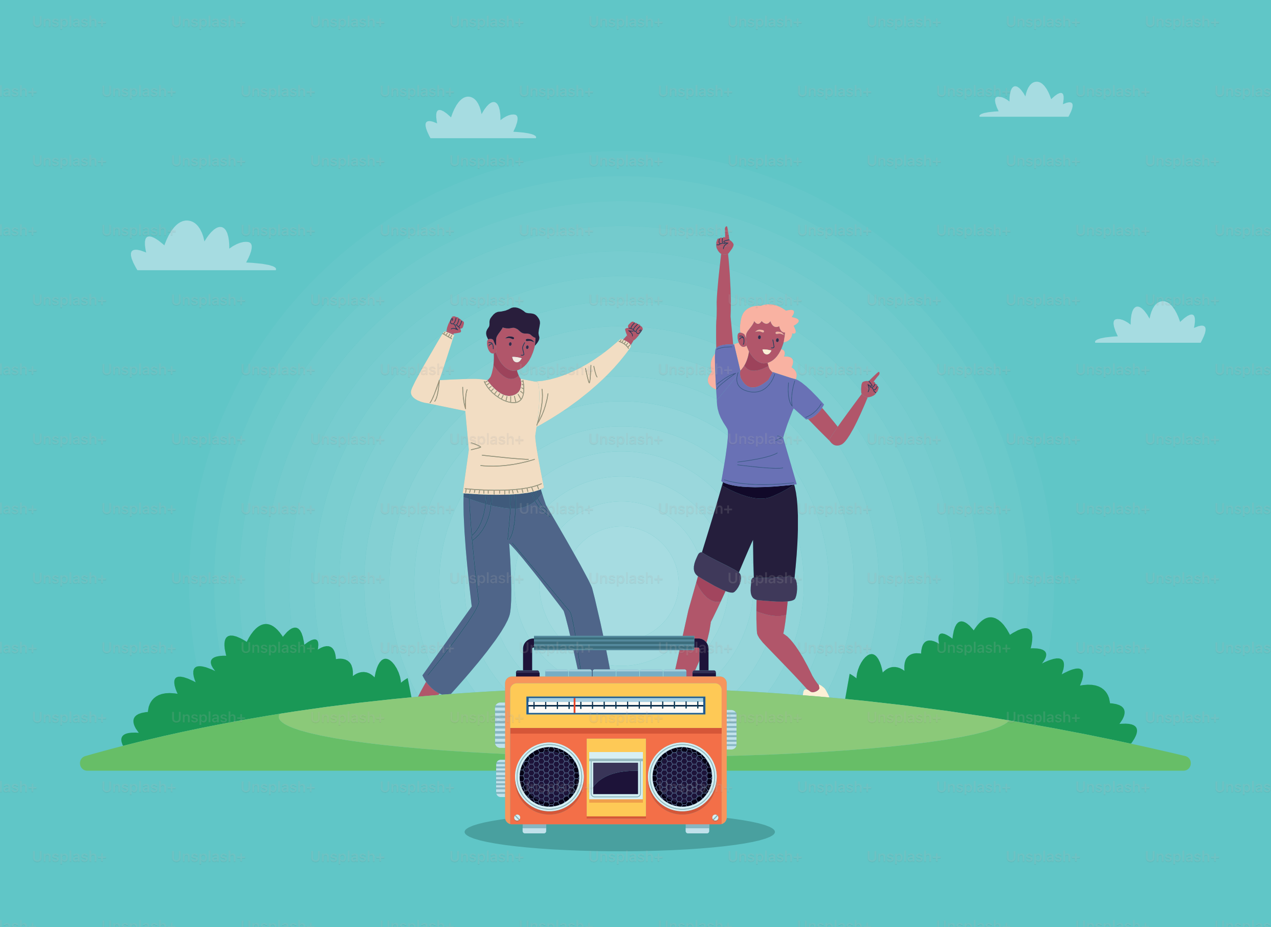 Afro-Tänzer mit Boombox-Charakter