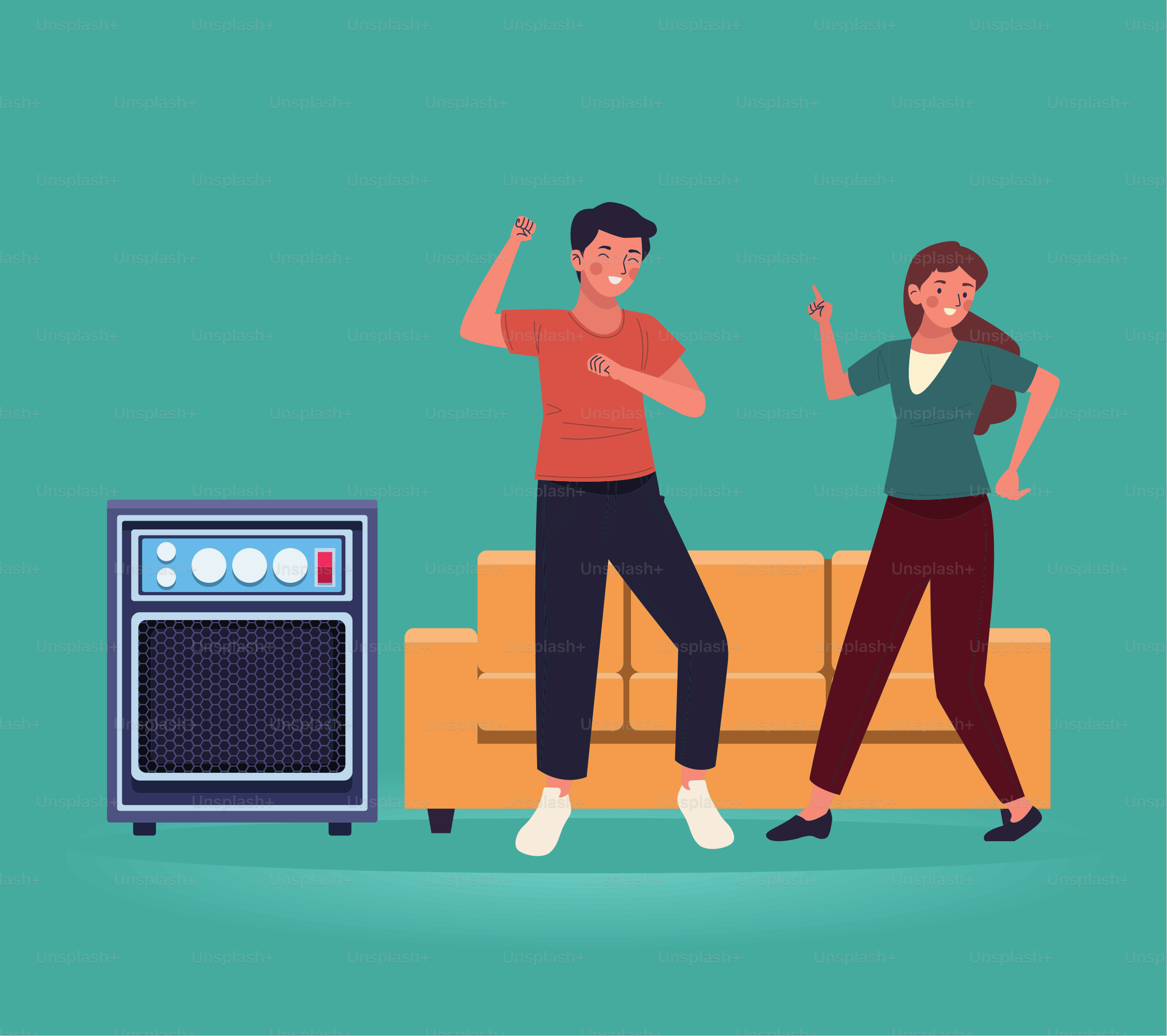 couple dancing in livingroom characters