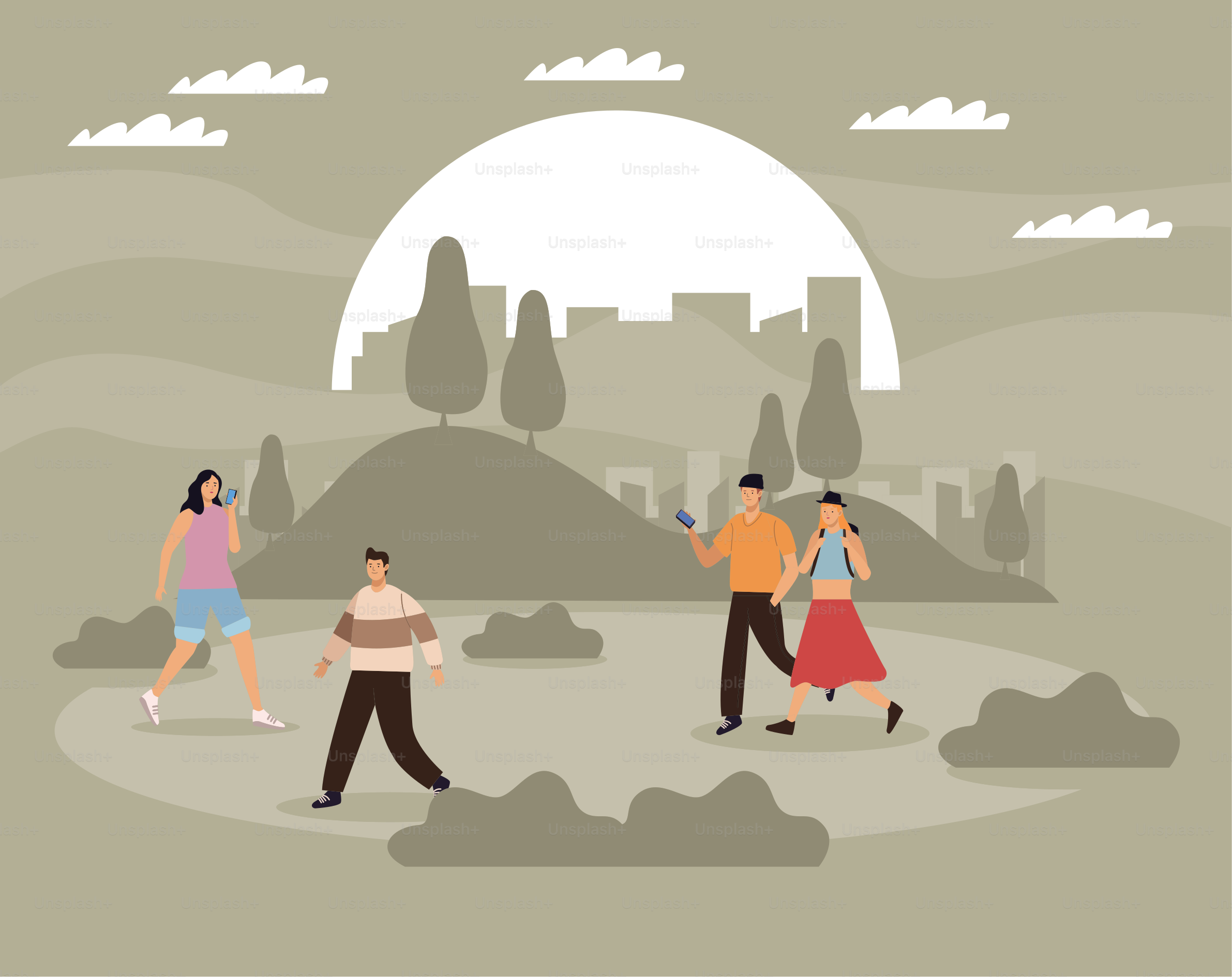 pessoas andando na cena da paisagem