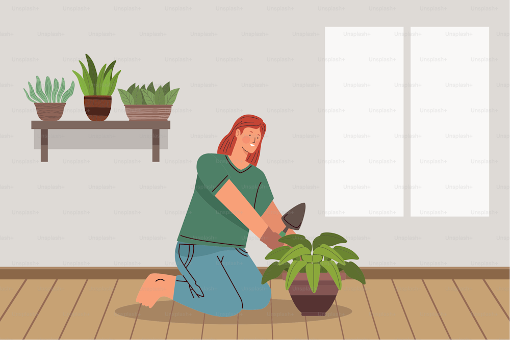 female gardener with houseplant scene