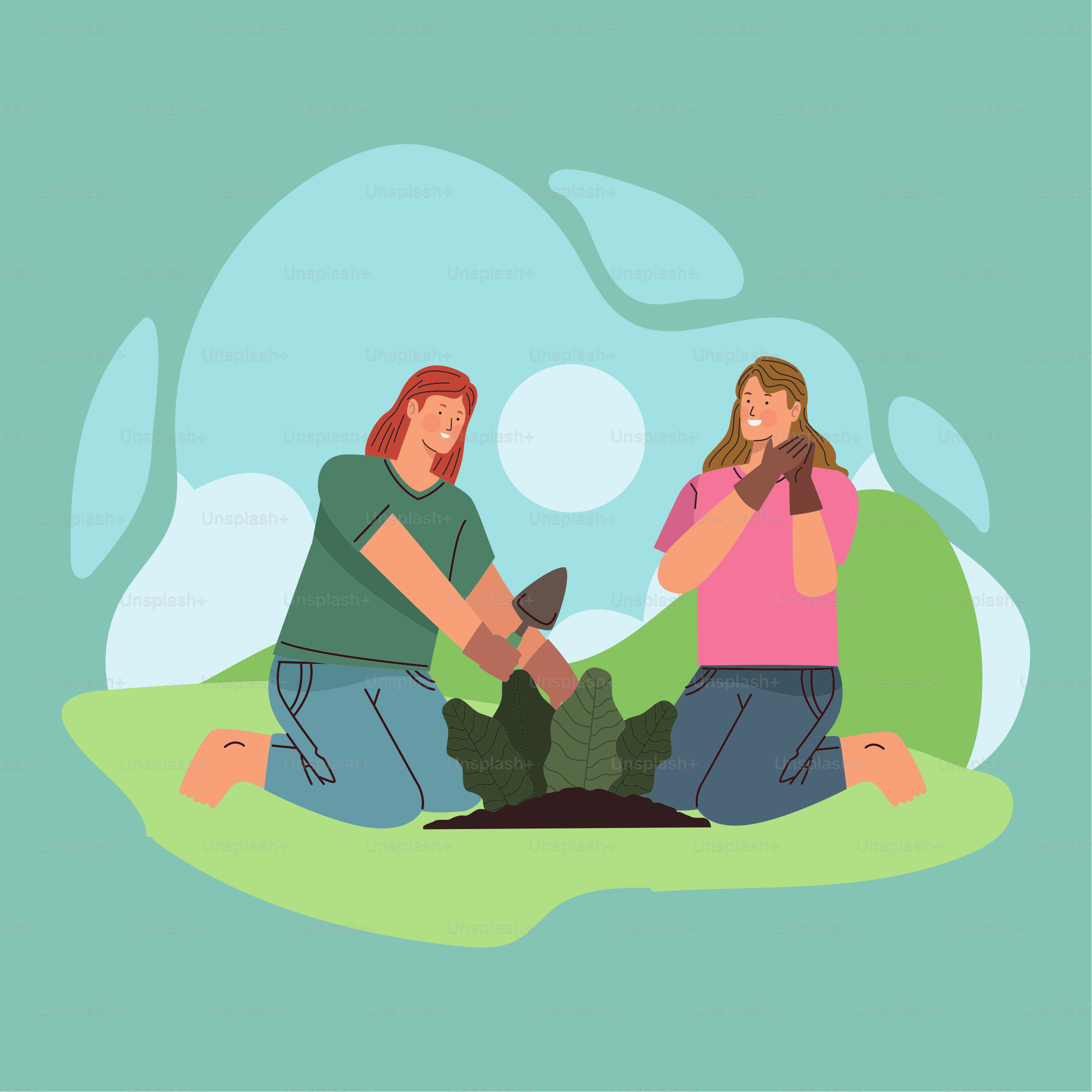 gardeners girls working characters scene