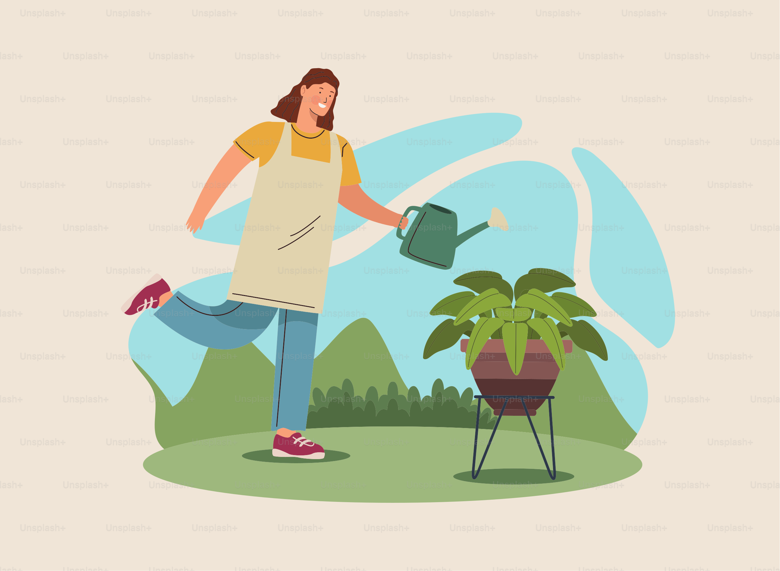 female gardener working character scene
