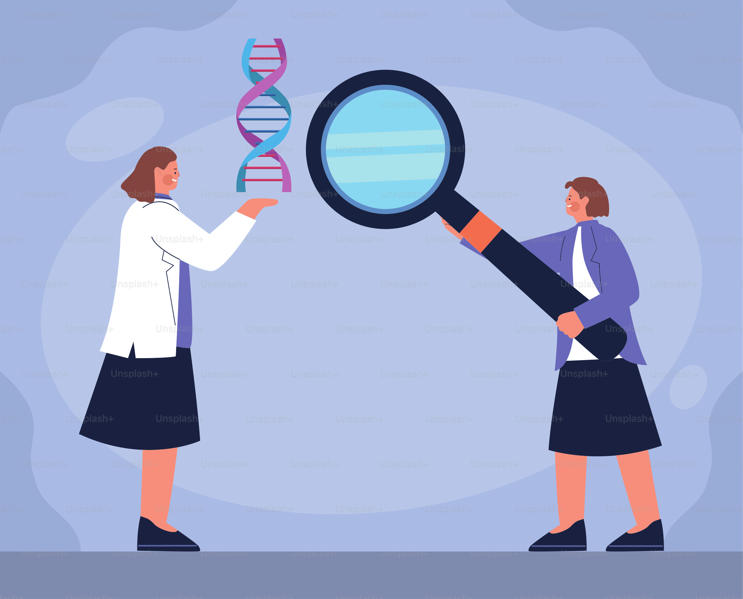 female scientist with laboratory set icons