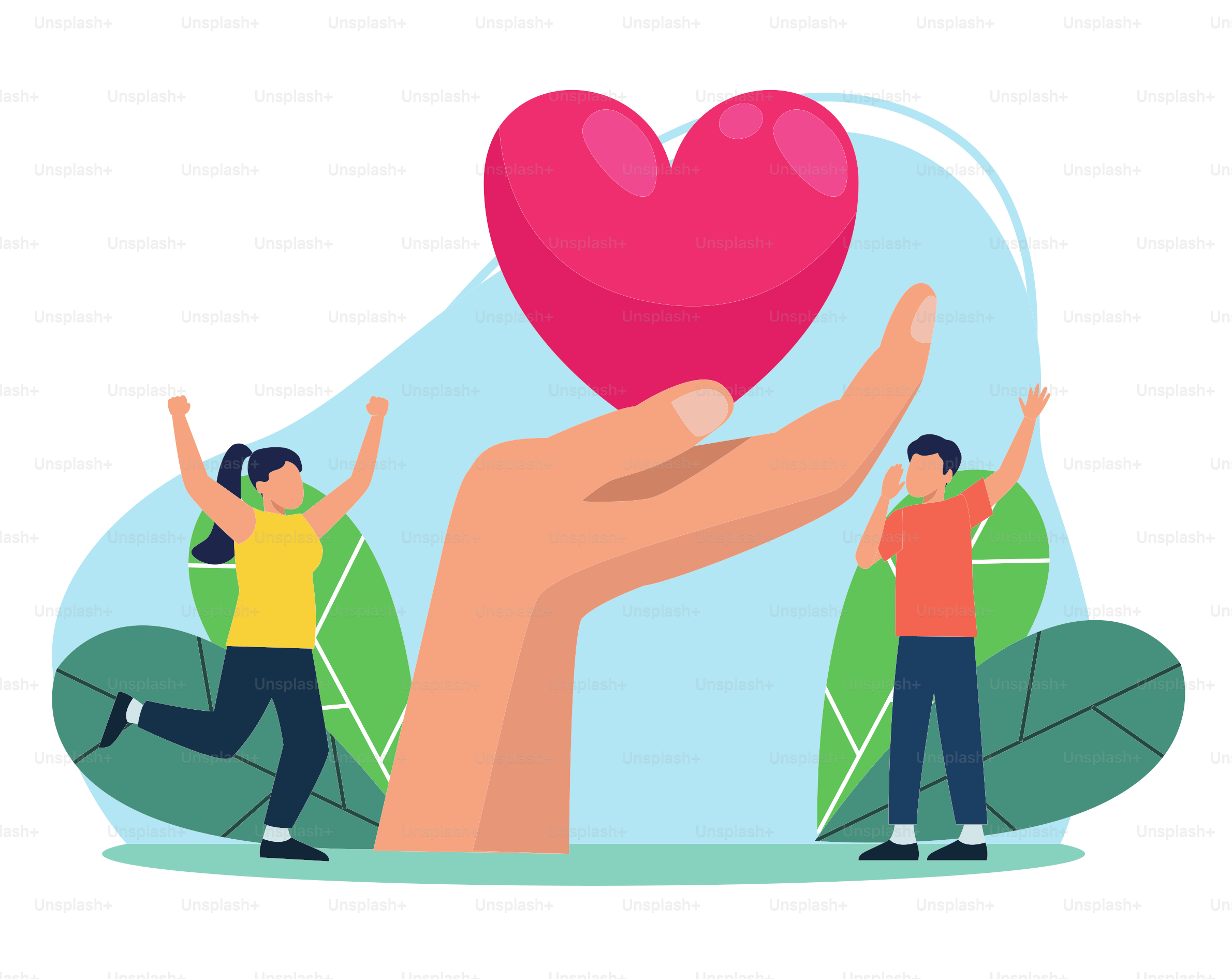 support couple characters and heart