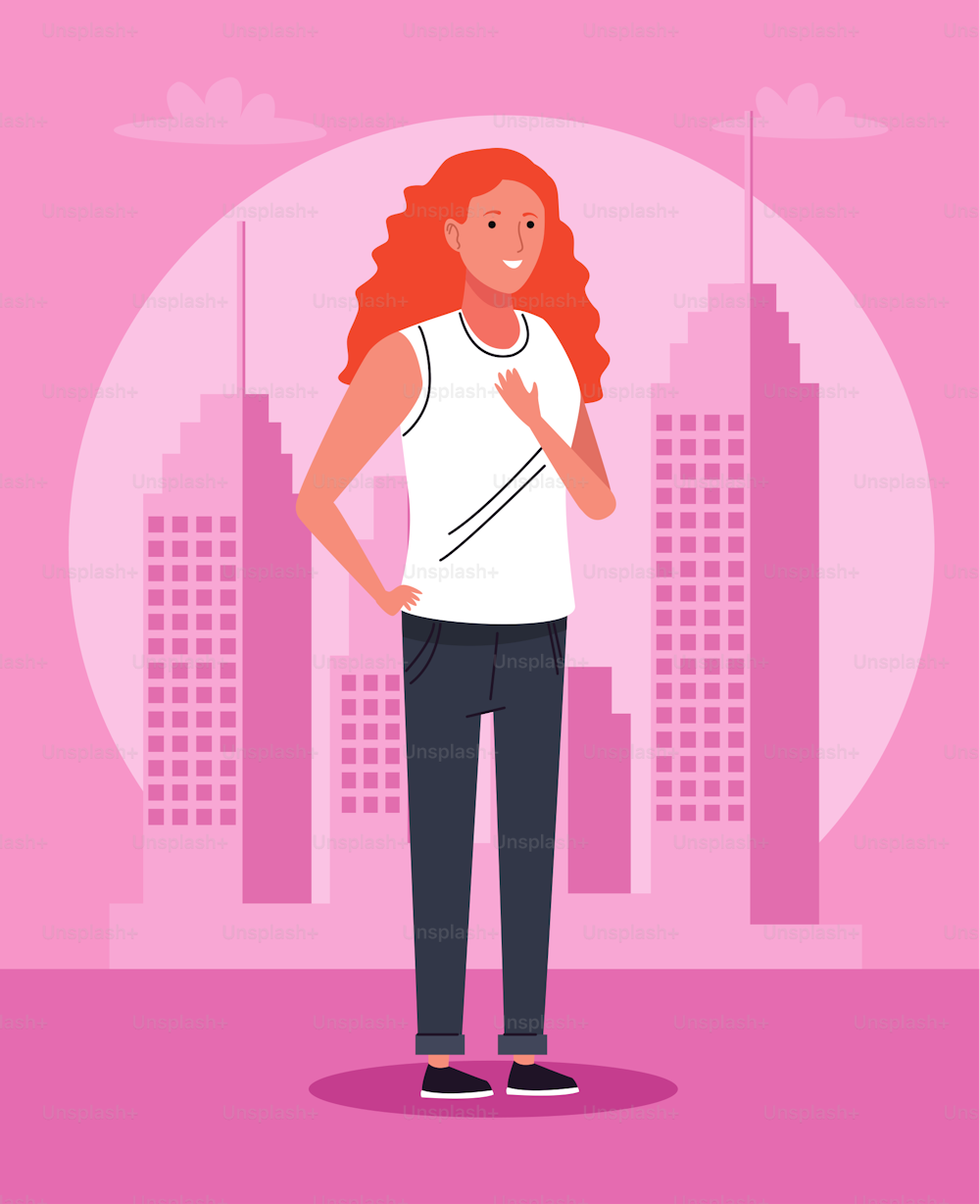 tourist woman standing on the city character vector illustration design