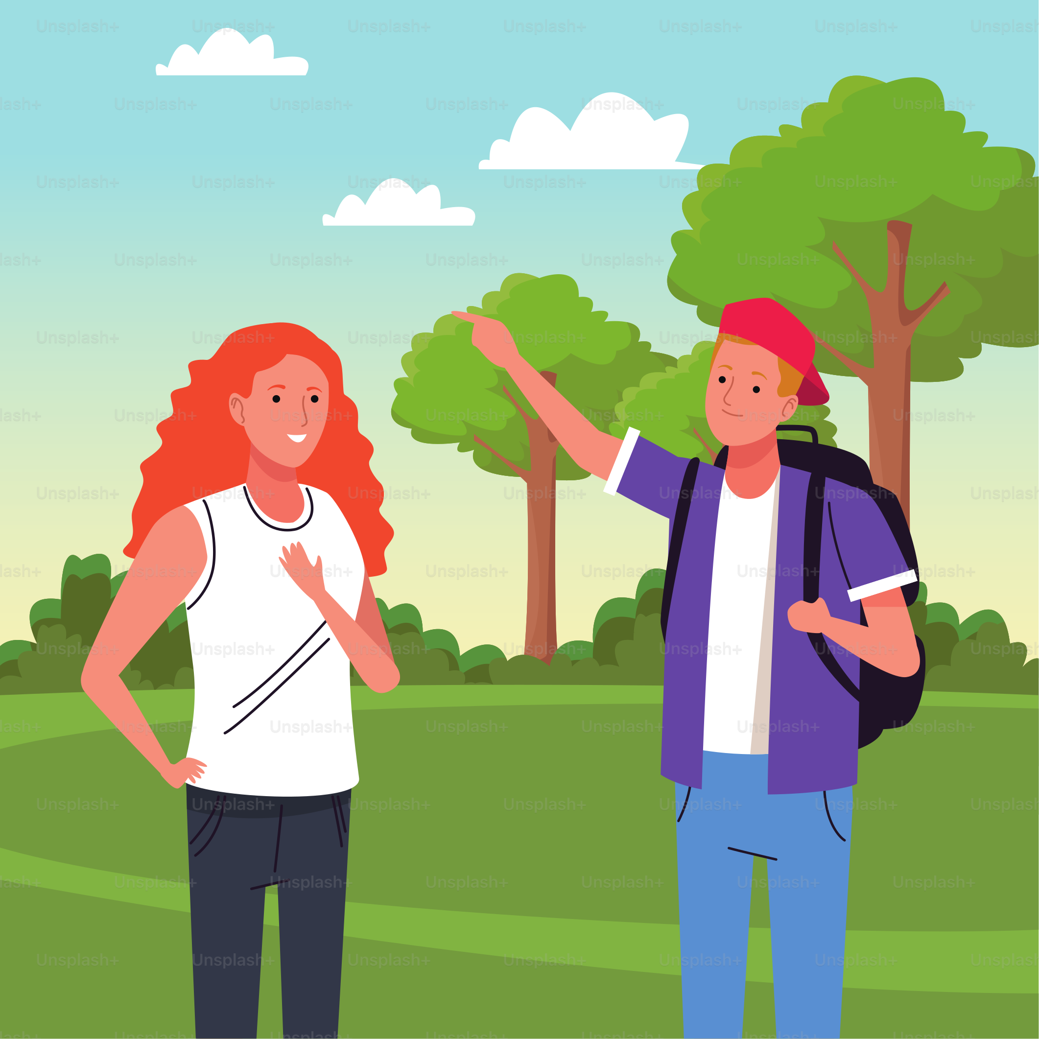 couple of tourists doing activities in the camp landscape vector illustration design