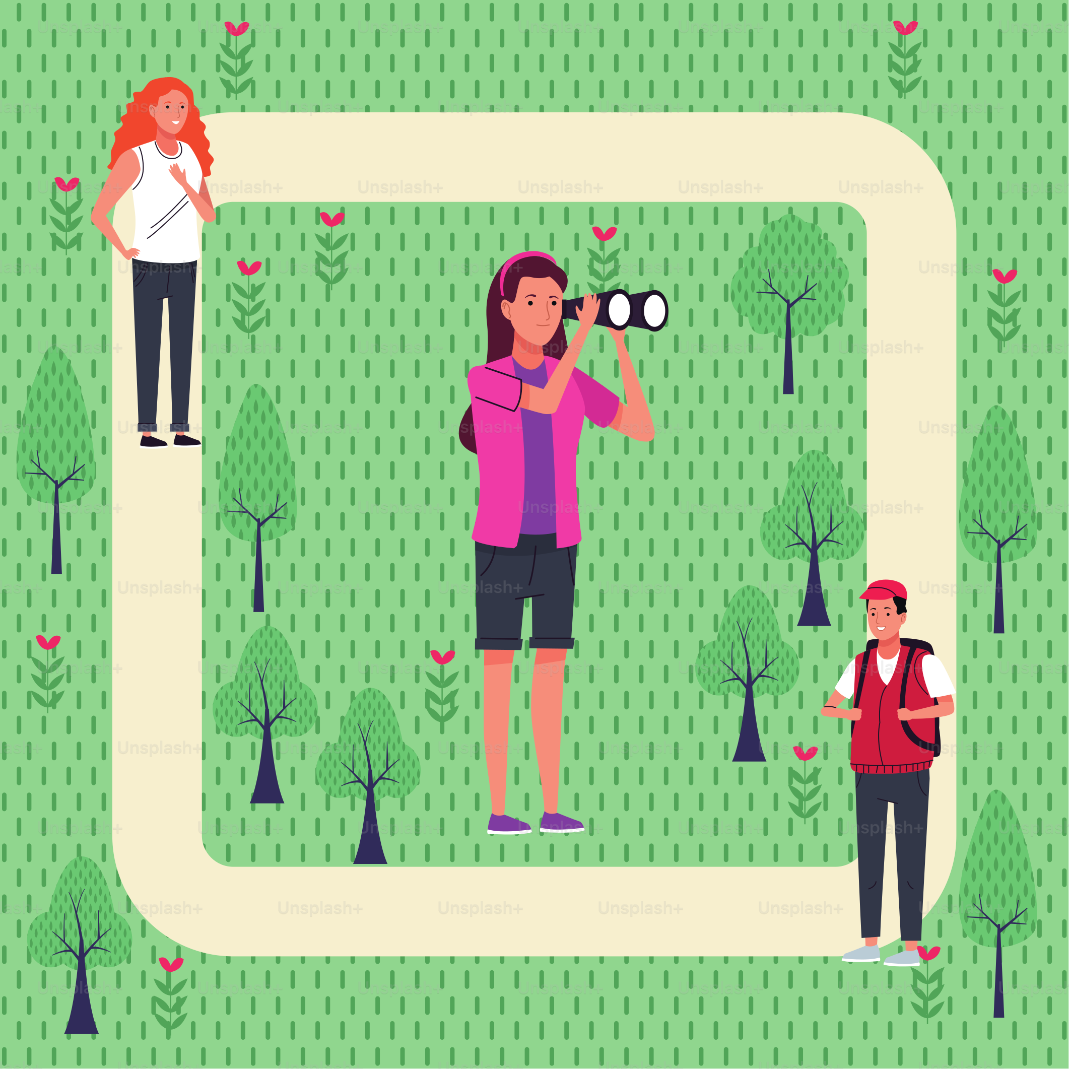 group of tourist people doing activities in the park vector illustration design