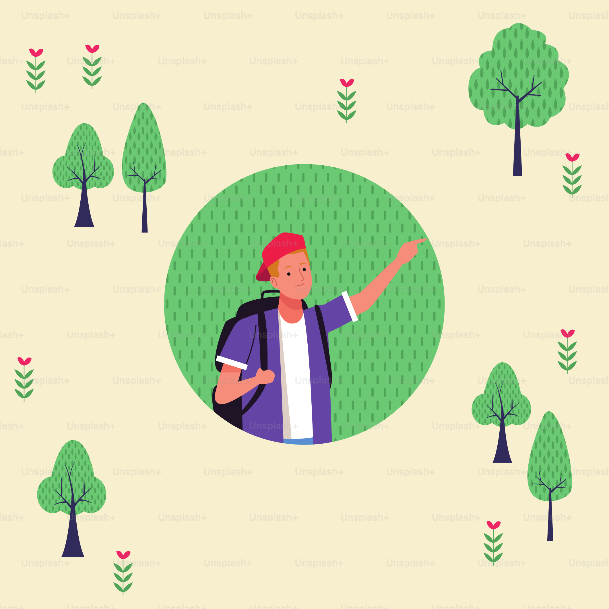 young tourist man with travel bag character vector illustration design