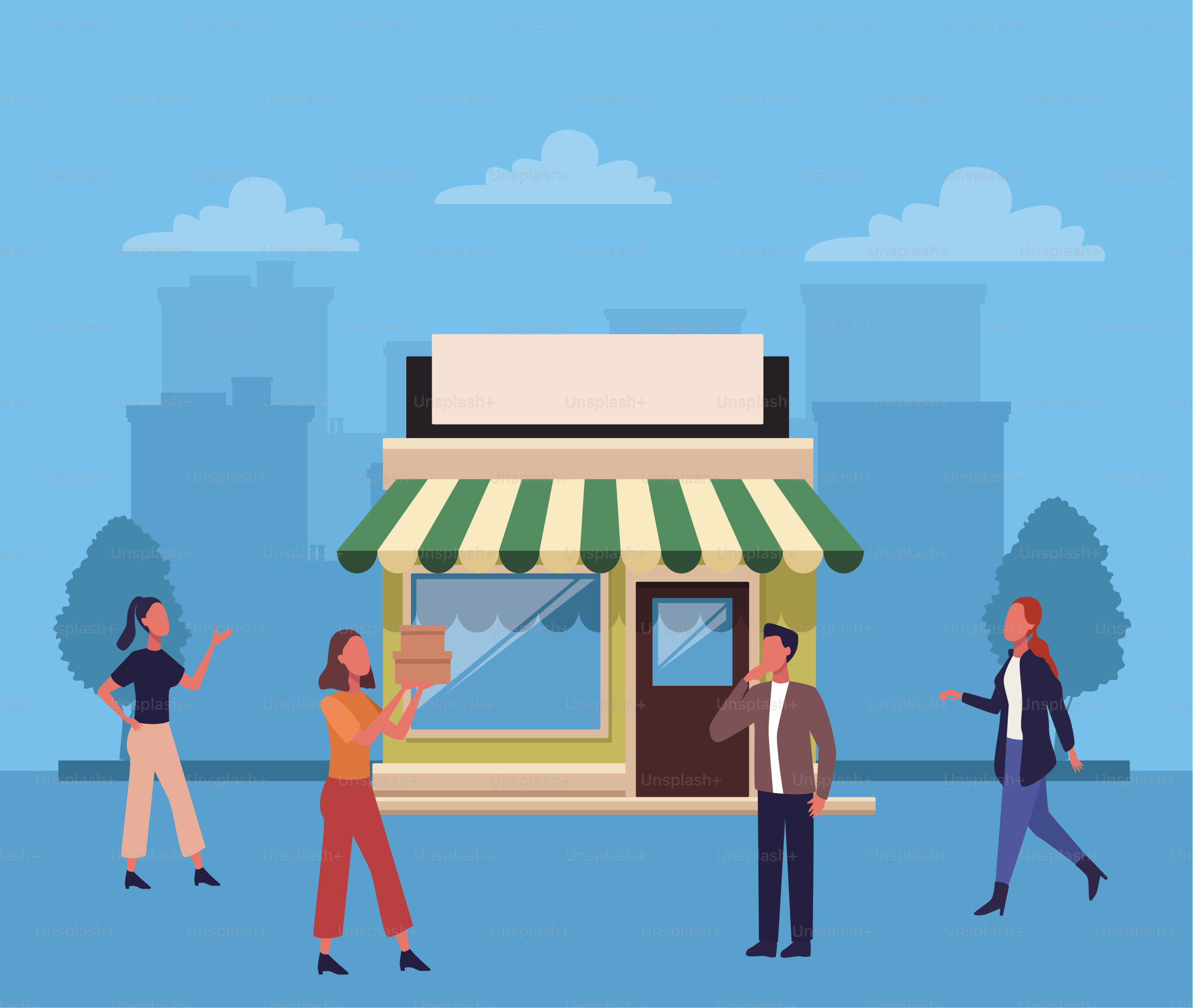 young couple shopping activity characters vector illustration design