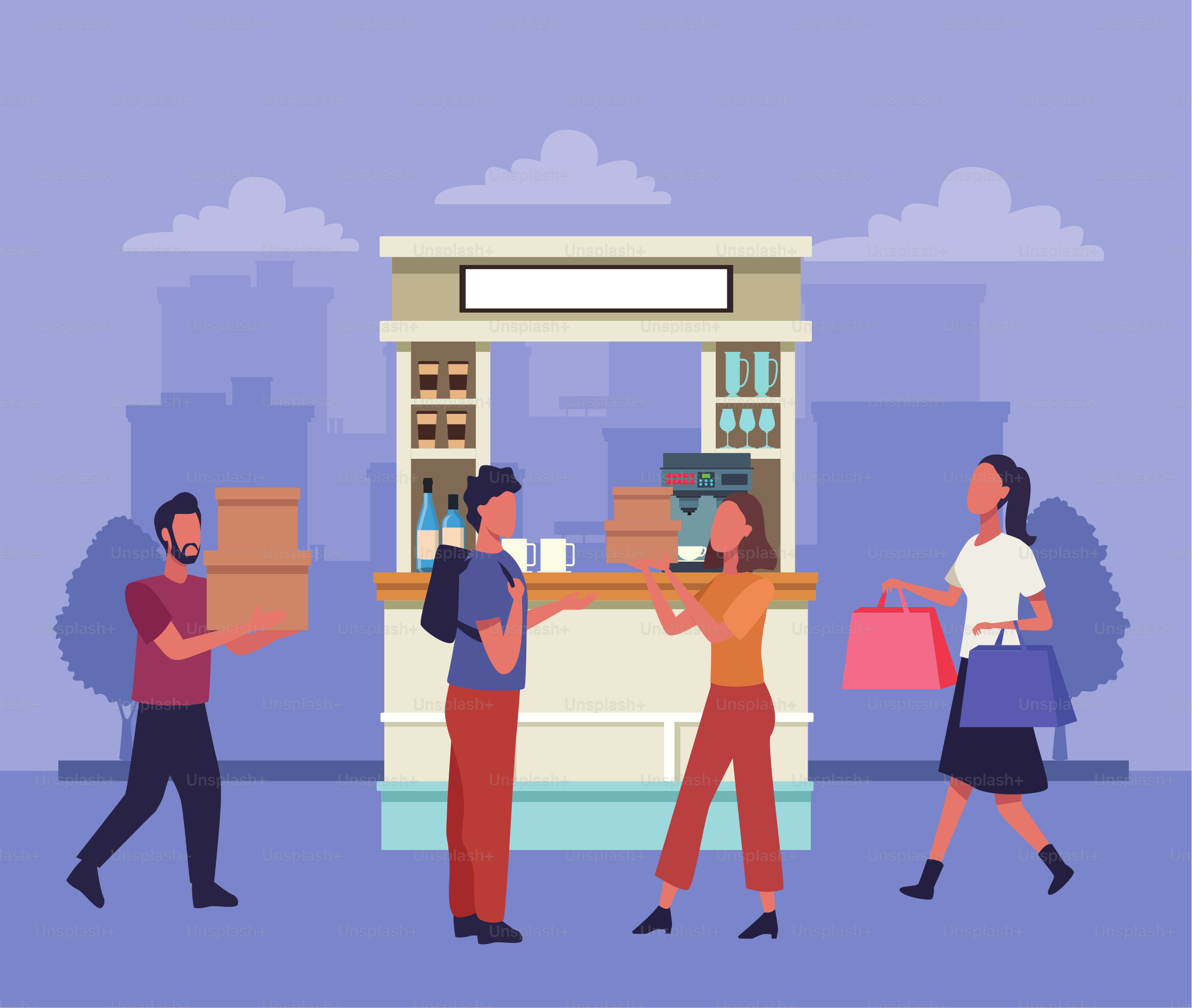 young couple shopping activity characters vector illustration design