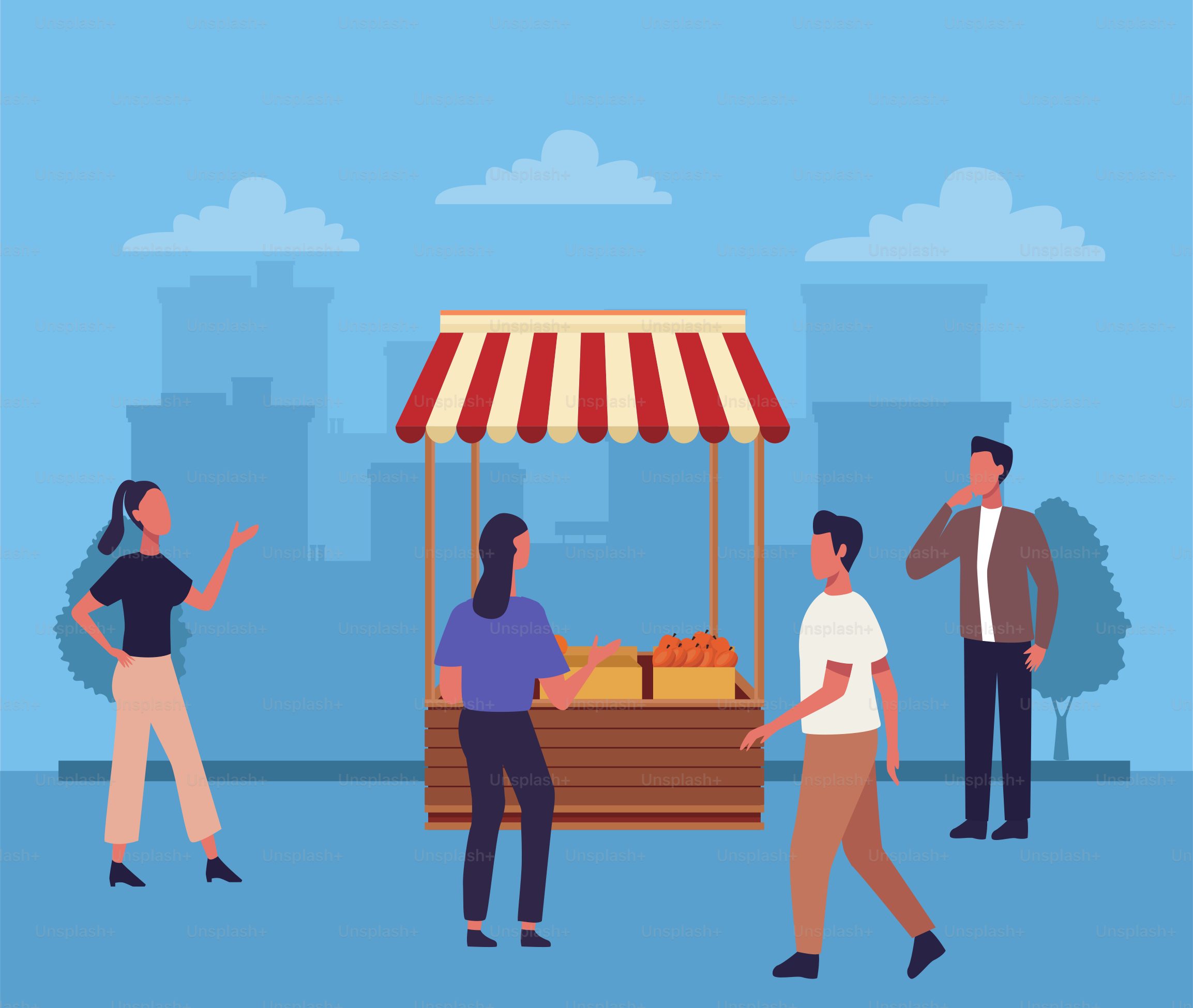 young couple shopping vegetables activity characters vector illustration design