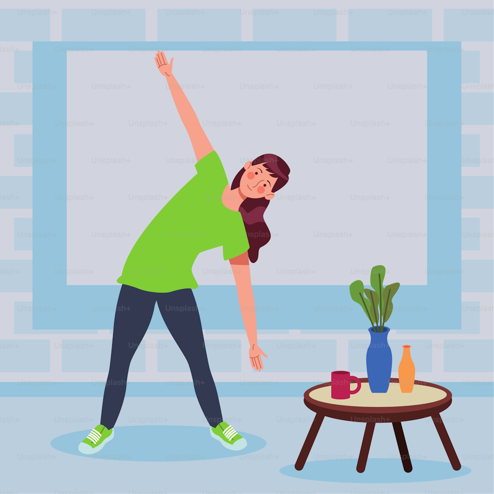 woman practicing exercise in the house vector illustration design