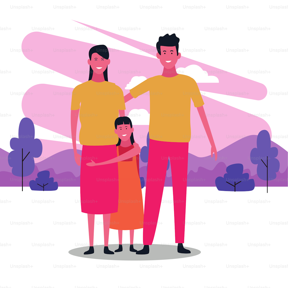 cartoon happy family with a girl over white background, colorful design. vector illustration