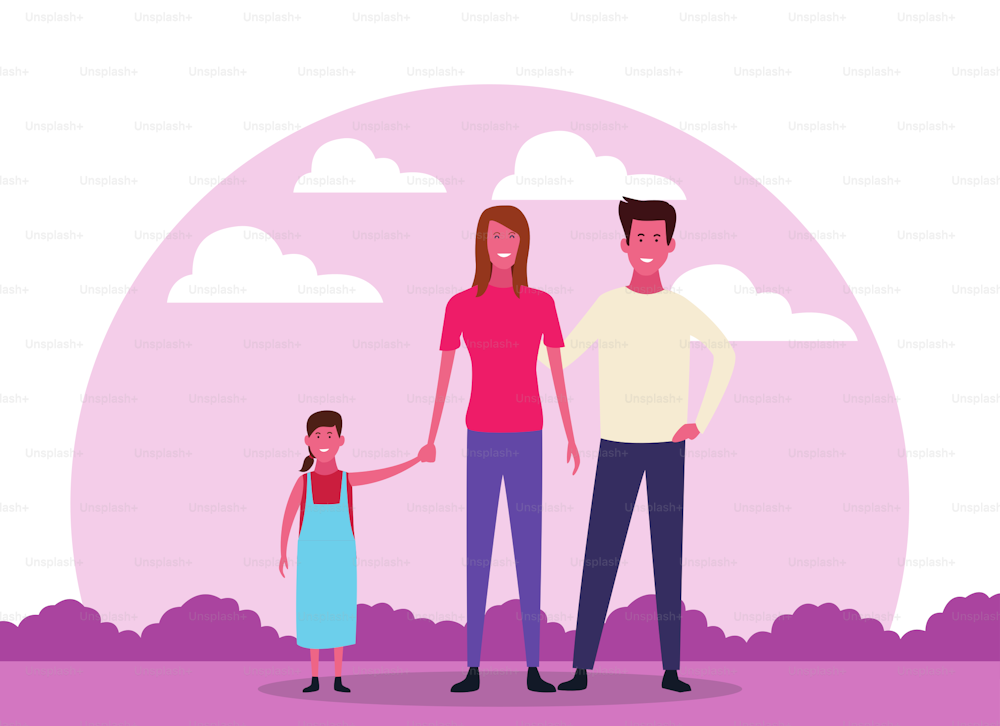 cartoon happy family with daughter over white background, colorful design. vector illustration