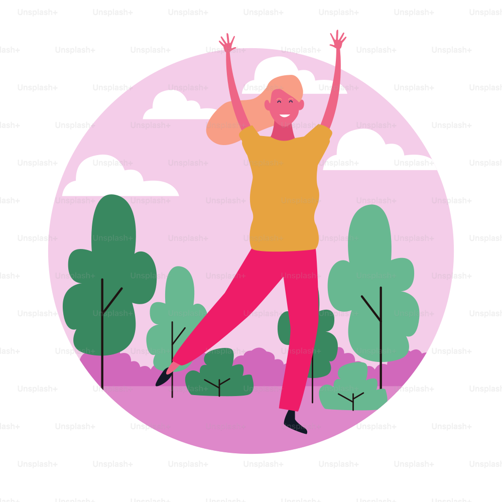 dancing woman avatar with round icon parkscape vector illustration graphic design