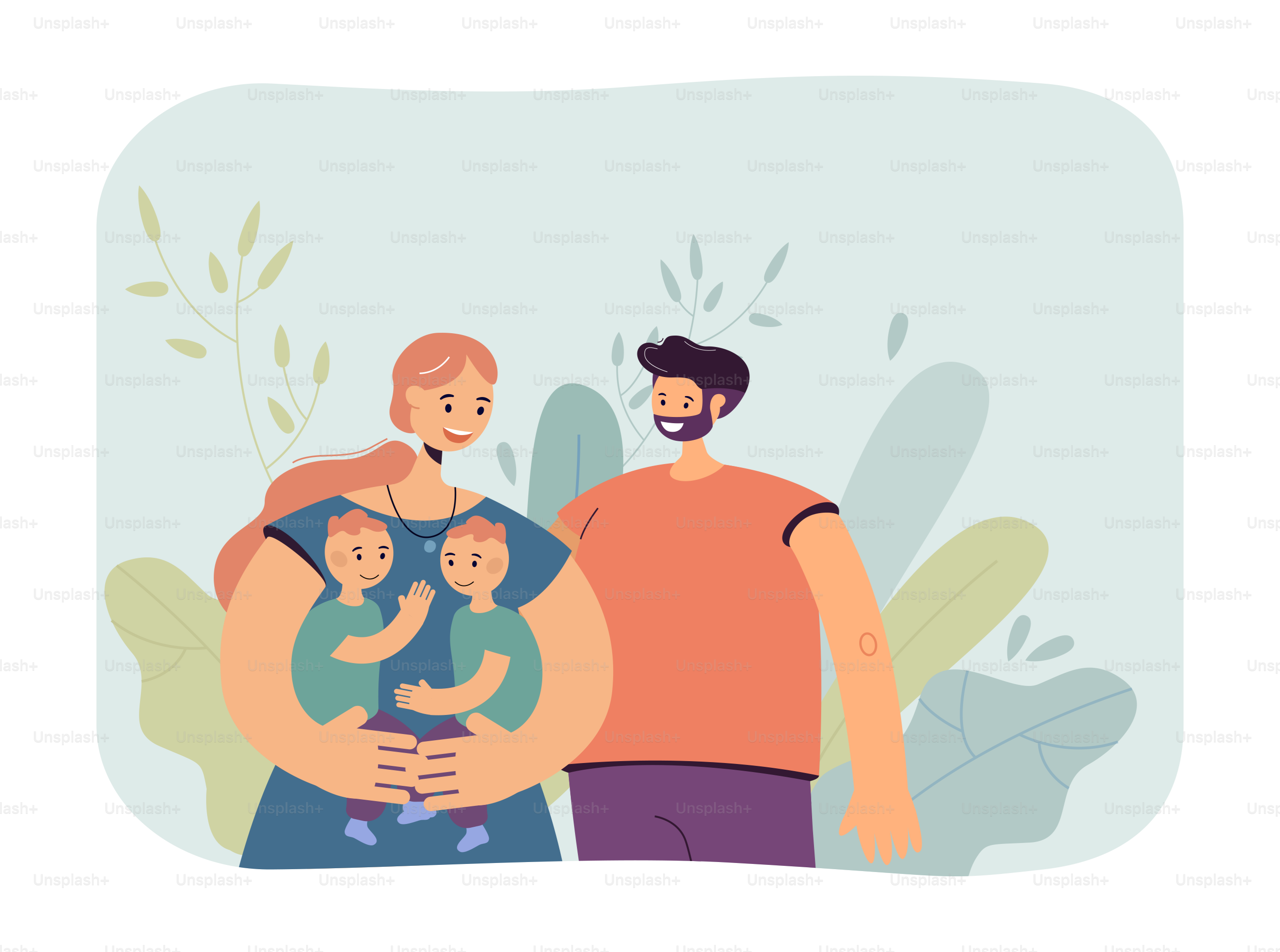 Glückliche Mutter, Vater und Sohn flache Vektorillustration. Porträt lächelnder Eltern mit Kindern. Familie-, Liebe-, Zärtlichkeitskonzept für Banner, Webdesign oder Landingpage