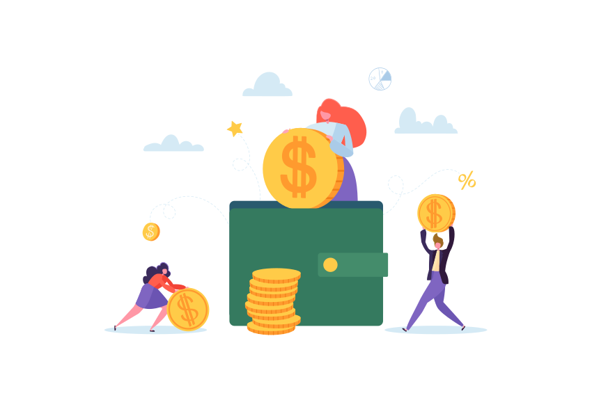 Investment Financial Concept. Business People Increasing Capital and Profits. Wealth and Savings with Characters. Earnings Money. Vector illustration