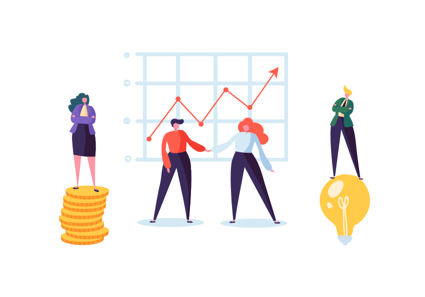 Empresario y empresaria dándose la mano. Apretón de manos de acuerdo de asociación, concepto de acuerdo de cumplimiento. Personajes en negociaciones exitosas. Ilustración vectorial