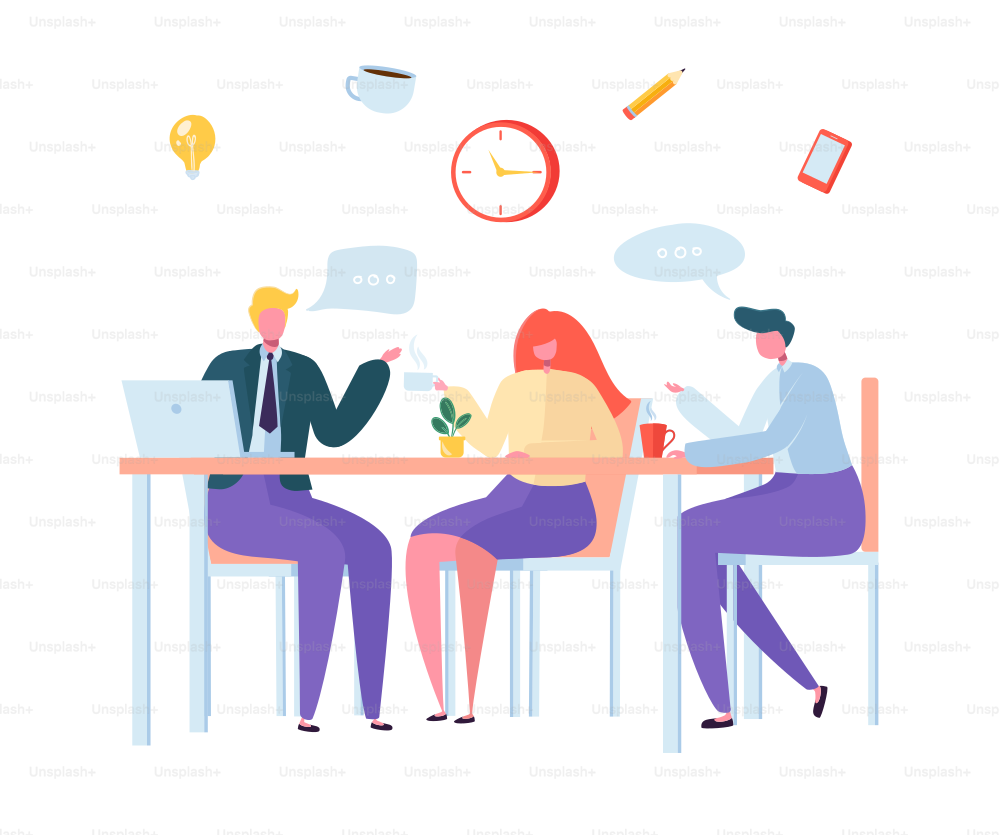 Office Coffee Break. Business Characters on Lunch Time. Employees Sitting Together and Drinking Tea. Colleagues Chatting at Workplace. Vector illustration